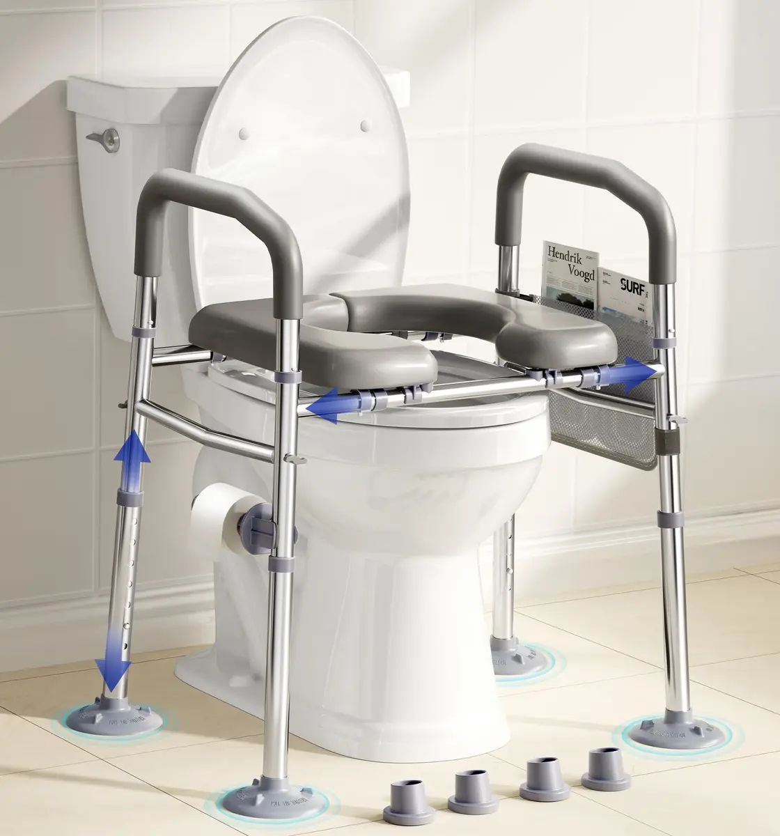 Bluelog Raised Toilet Seat Risers for Seniors with Handles, Grey | Heavy-Duty Support up to 400 lbs - main product image