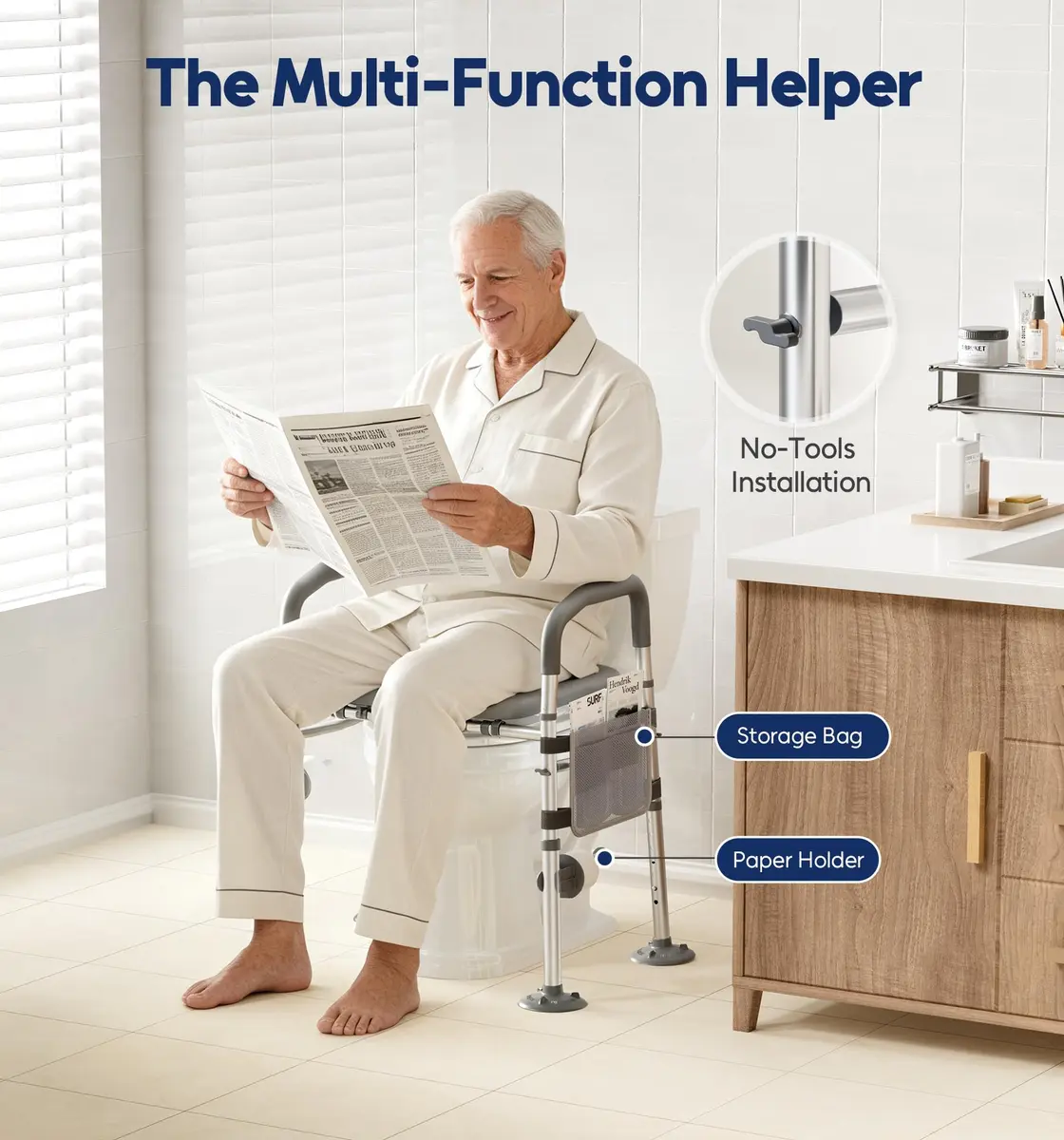 Bluelog Raised Toilet Seat Risers for Seniors with Handles, Grey | Heavy-Duty Support up to 400 lbs - view 5