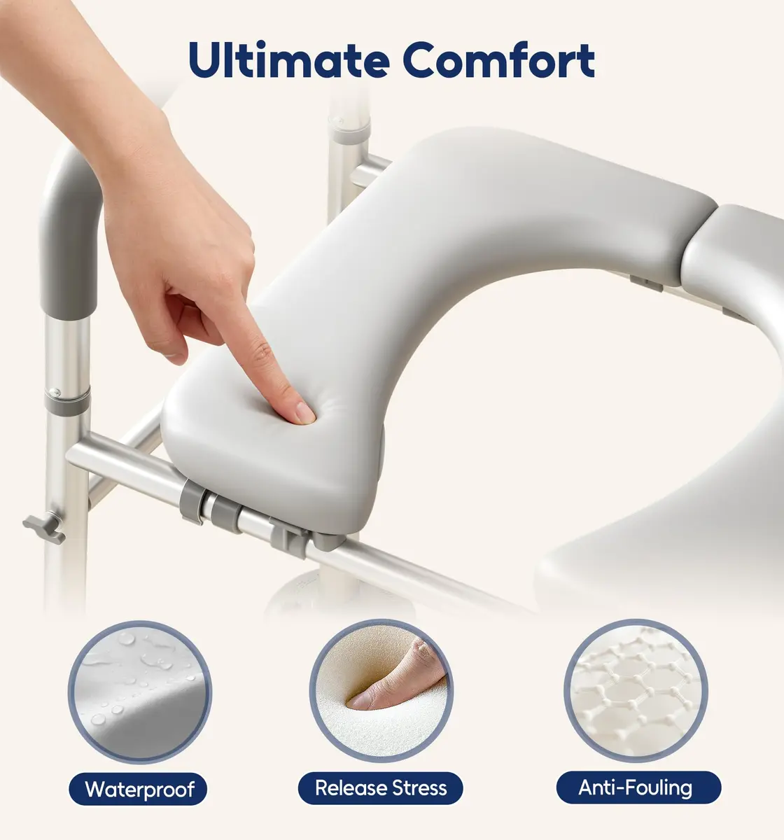 Bluelog Raised Toilet Seat Risers for Seniors with Handles, Grey | Heavy-Duty Support up to 400 lbs - view 6