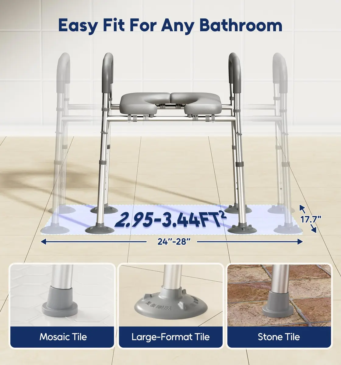 Bluelog Raised Toilet Seat Risers for Seniors with Handles, Grey | Heavy-Duty Support up to 400 lbs - view 9
