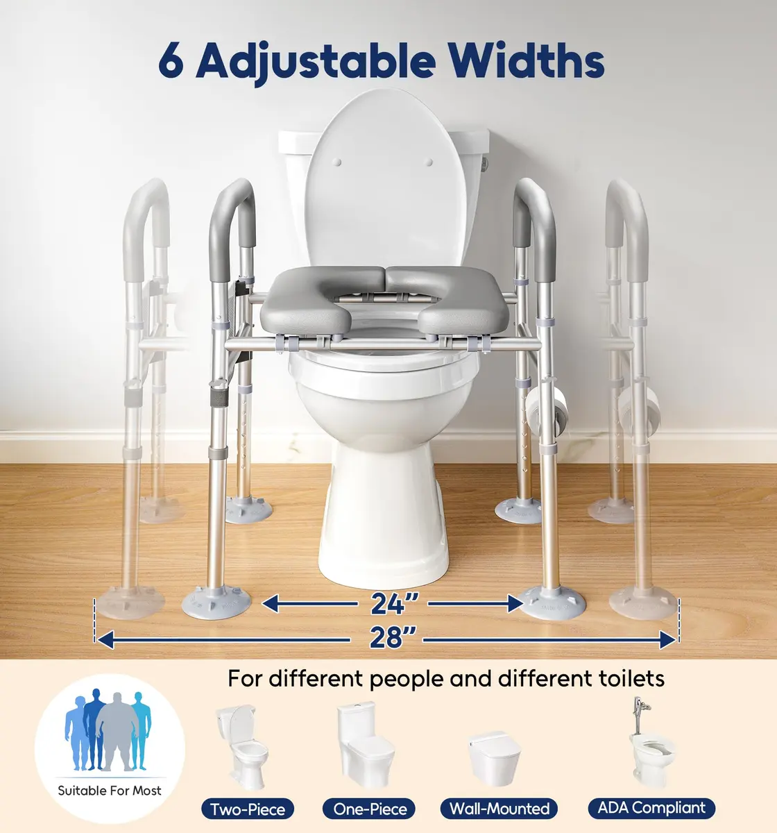Bluelog Raised Toilet Seat Risers for Seniors with Handles, Grey | Heavy-Duty Support up to 400 lbs - view 2