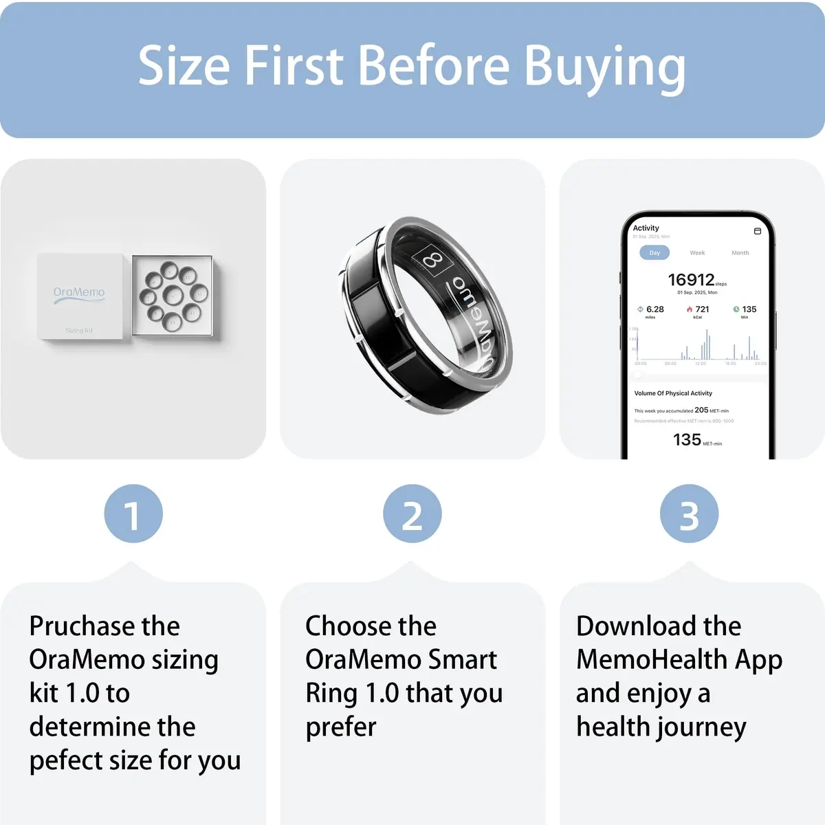 OraMemo Smart Ring 1.0 | Fitness & Wellness Tracker, 7-8 Days Battery, Waterproof, Titanium, Size 12 - view 2