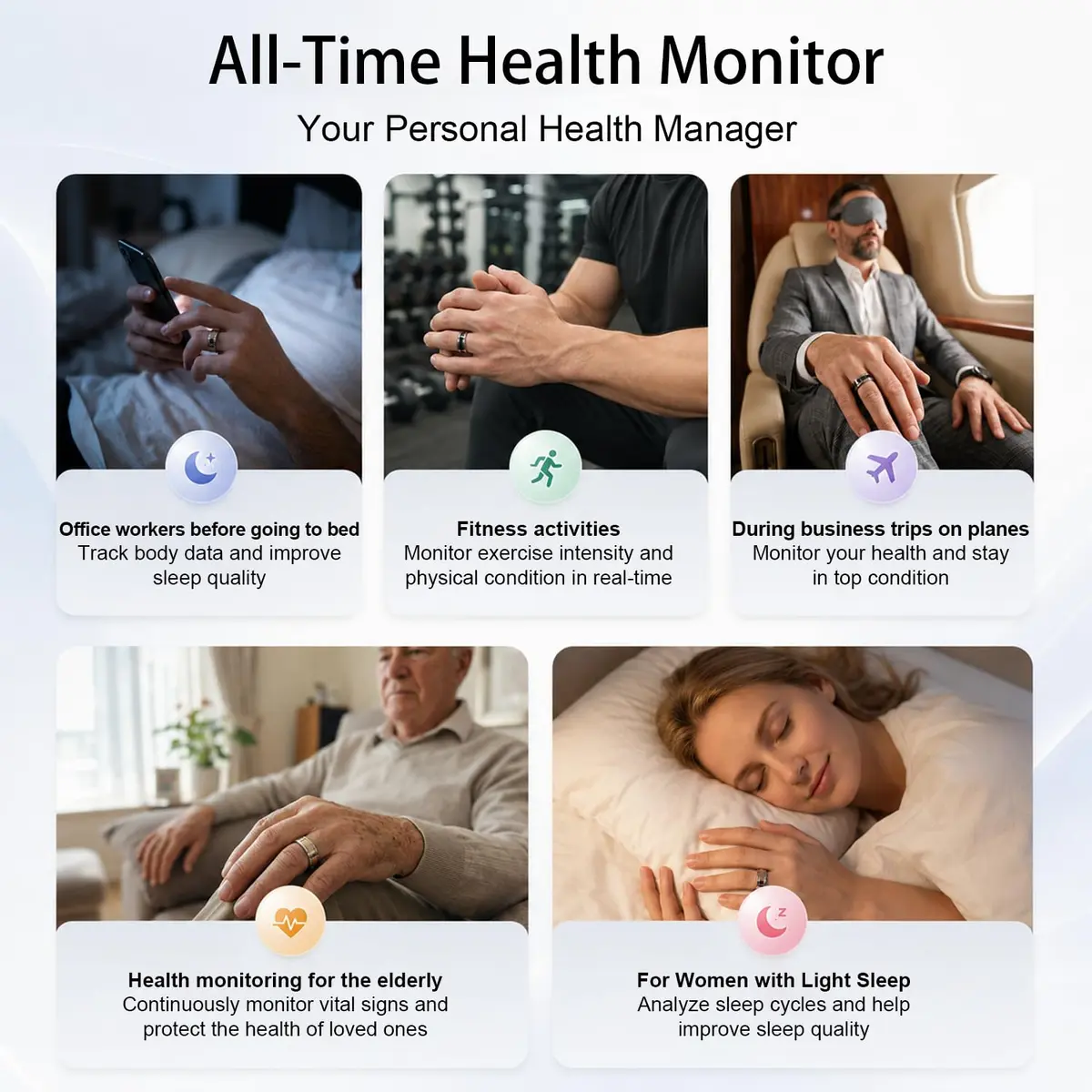 OraMemo Smart Ring 1.0 | Fitness & Wellness Tracker, 7-8 Days Battery, Waterproof, Titanium, Size 12 - view 3