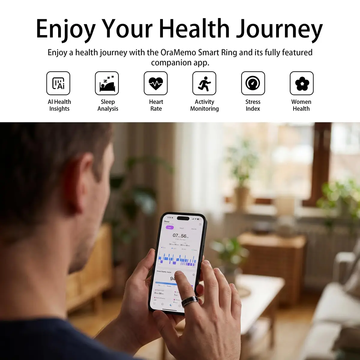 OraMemo Smart Ring 1.0 | Fitness & Wellness Tracker, 7-8 Days Battery, Waterproof, Titanium, Size 12 - view 4
