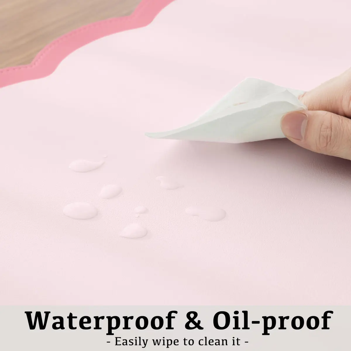Ohocut Scalloped Desk Mat 31.5" x 15.7" | Pink PU Leather Large Desk Accessory - view 5
