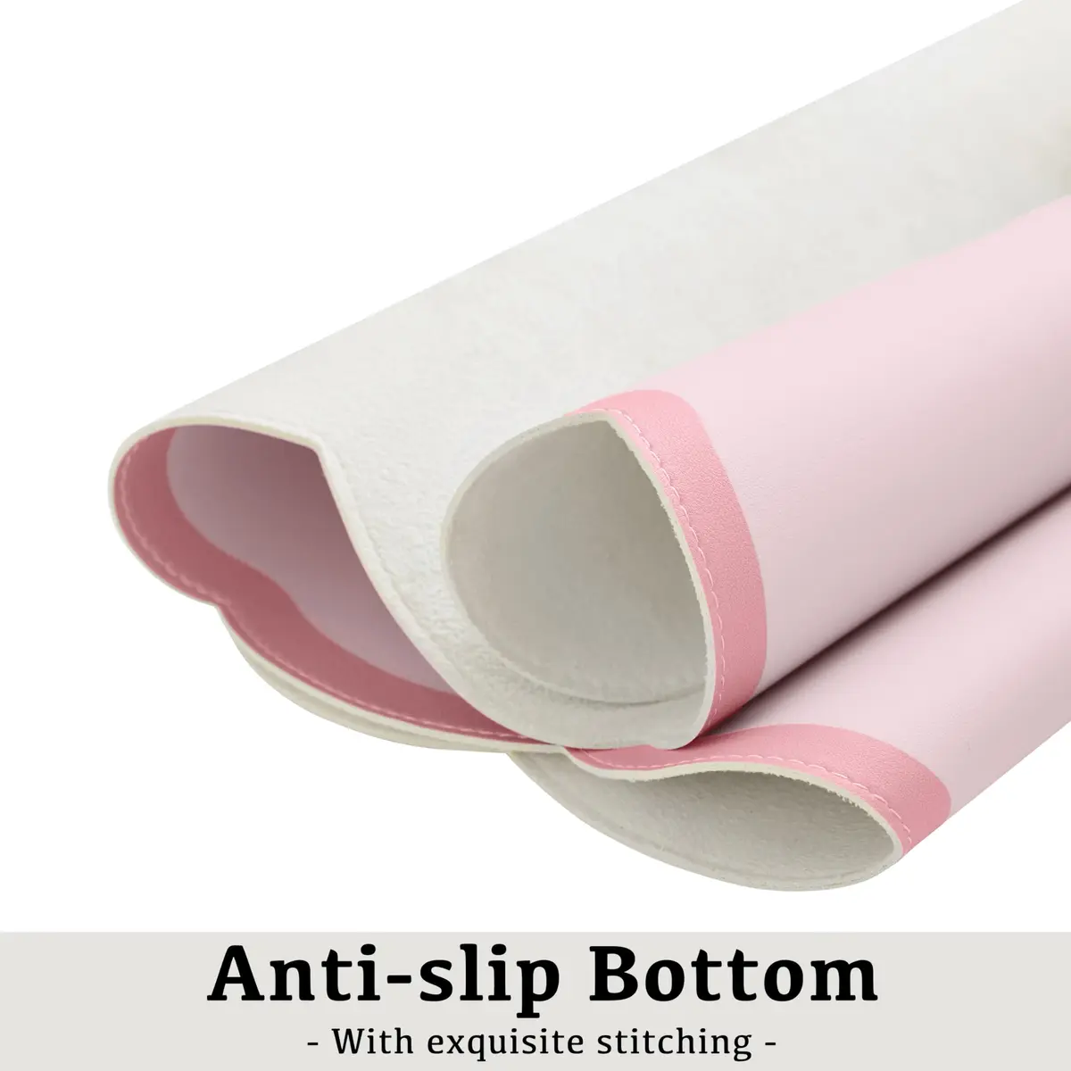 Ohocut Scalloped Desk Mat 31.5" x 15.7" | Pink PU Leather Large Desk Accessory - view 6