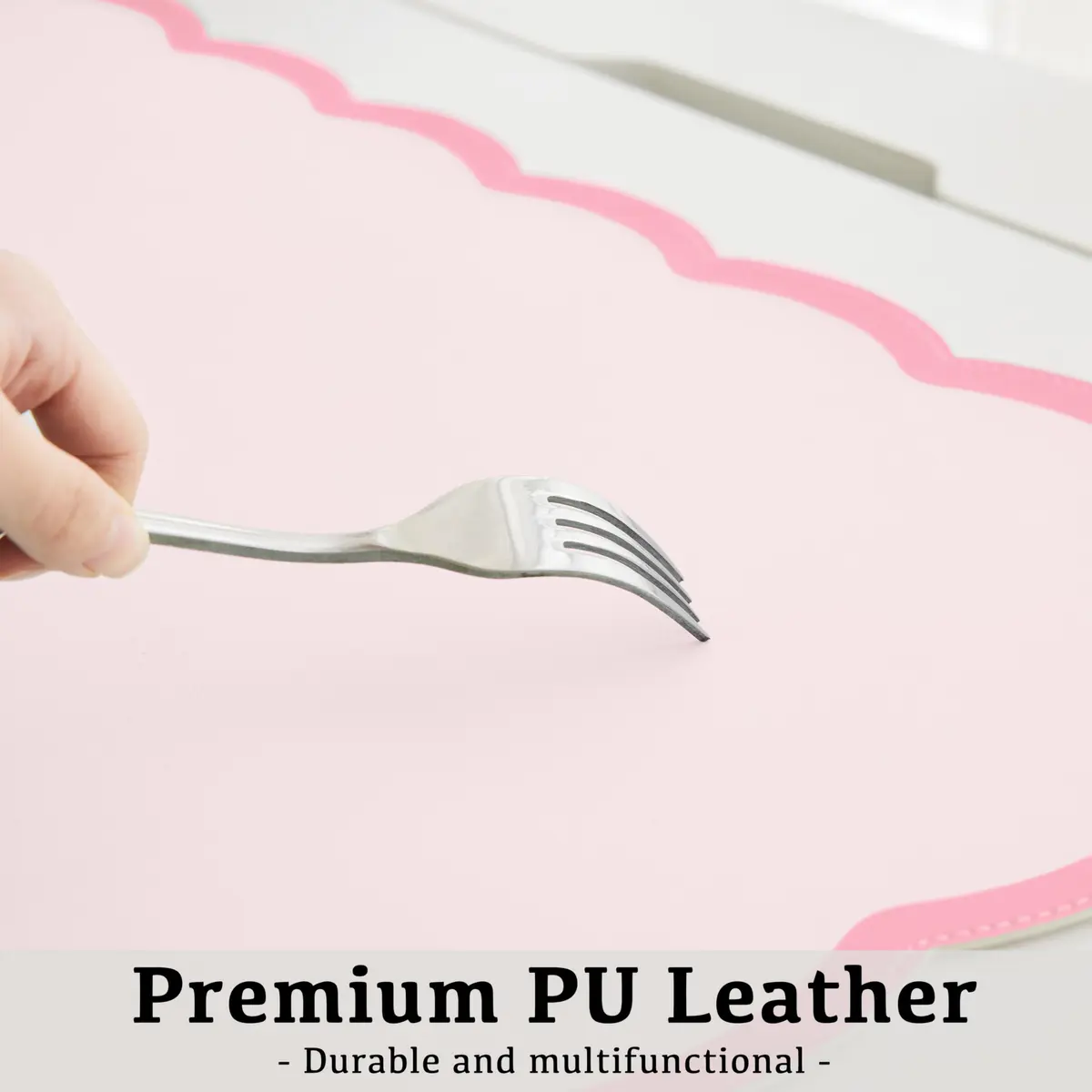 Ohocut Scalloped Desk Mat 31.5" x 15.7" | Pink PU Leather Large Desk Accessory - view 4