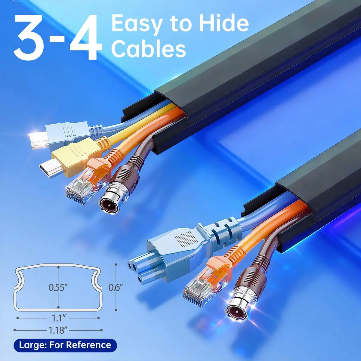 Delamu Black Cord Hider, 600cm (236in) Cable Raceway for 3-4 Wires on Wall | UL94 V-0 Rated Flame Retardant - view 2