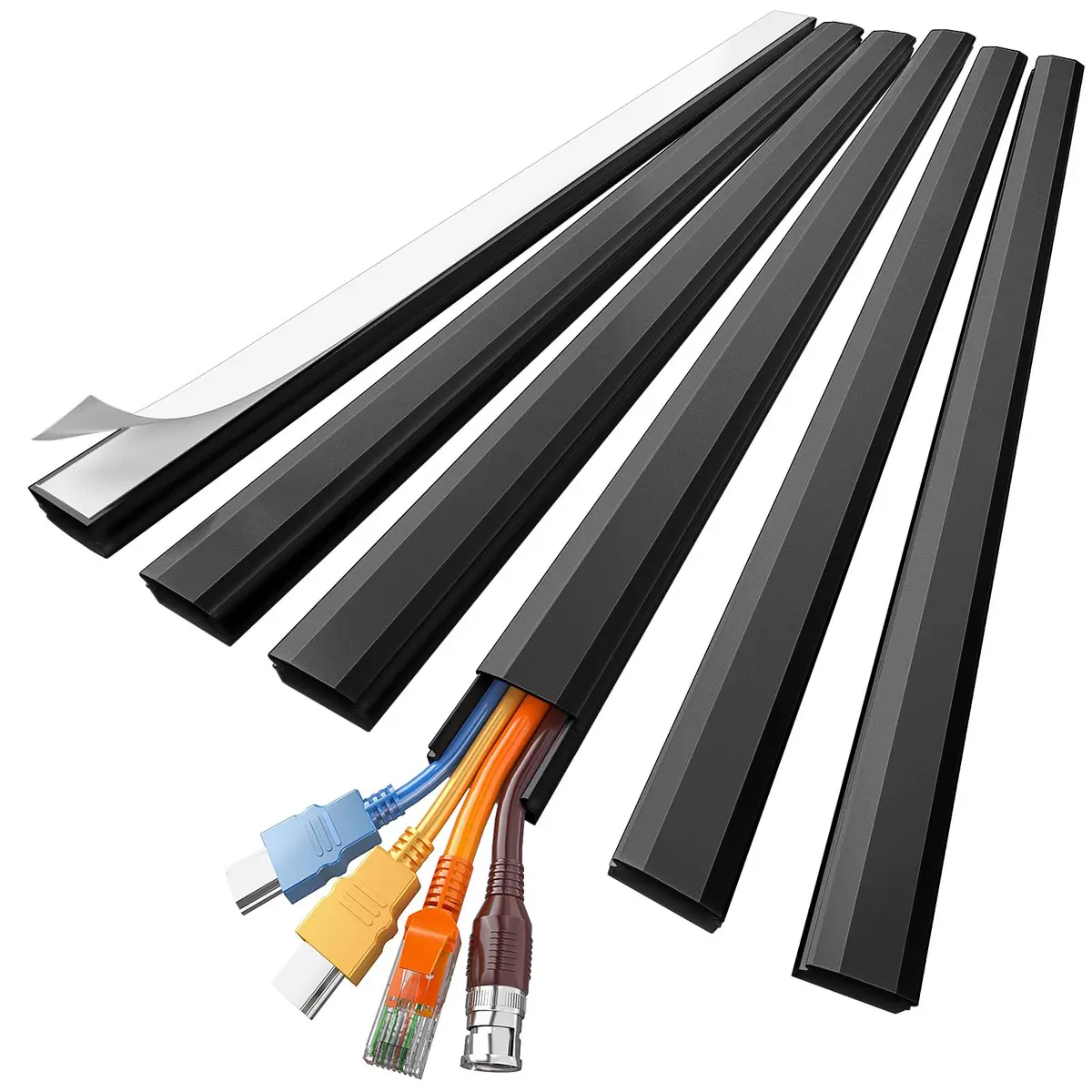 Delamu Black Cord Hider Raceway 205.7cm (85in) Total Length | UL94 V-0 Rated for Safety - main product image