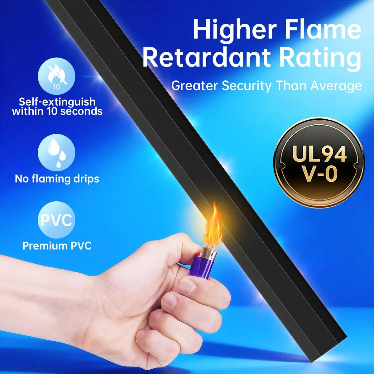 Delamu Black Cord Hider Raceway 205.7cm (85in) Total Length | UL94 V-0 Rated for Safety - view 6