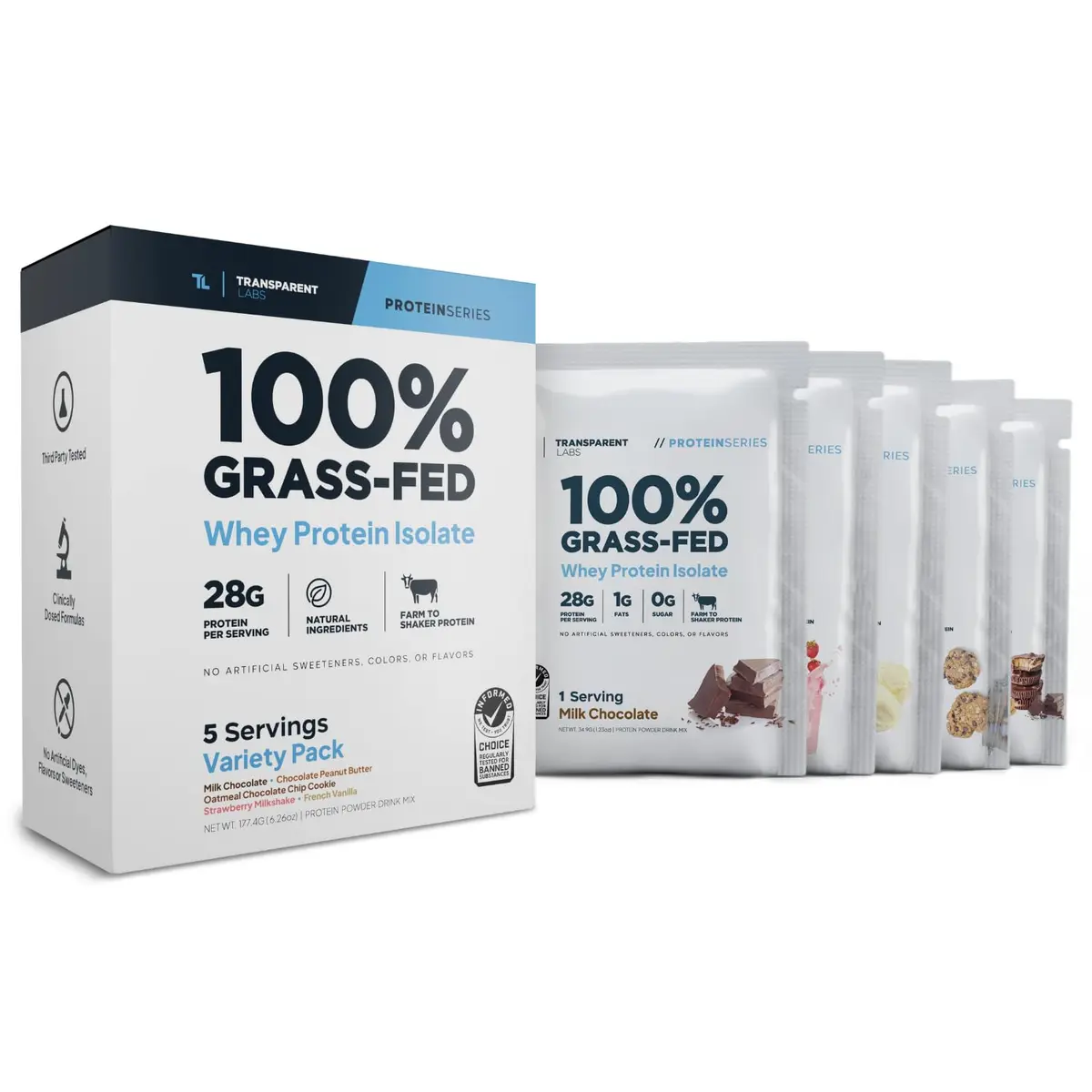 Transparent Labs Grass-Fed Whey Protein Isolate Variety Pack | 189ml (6.26 Fl Oz) | 28g Protein Per Serving - main product image