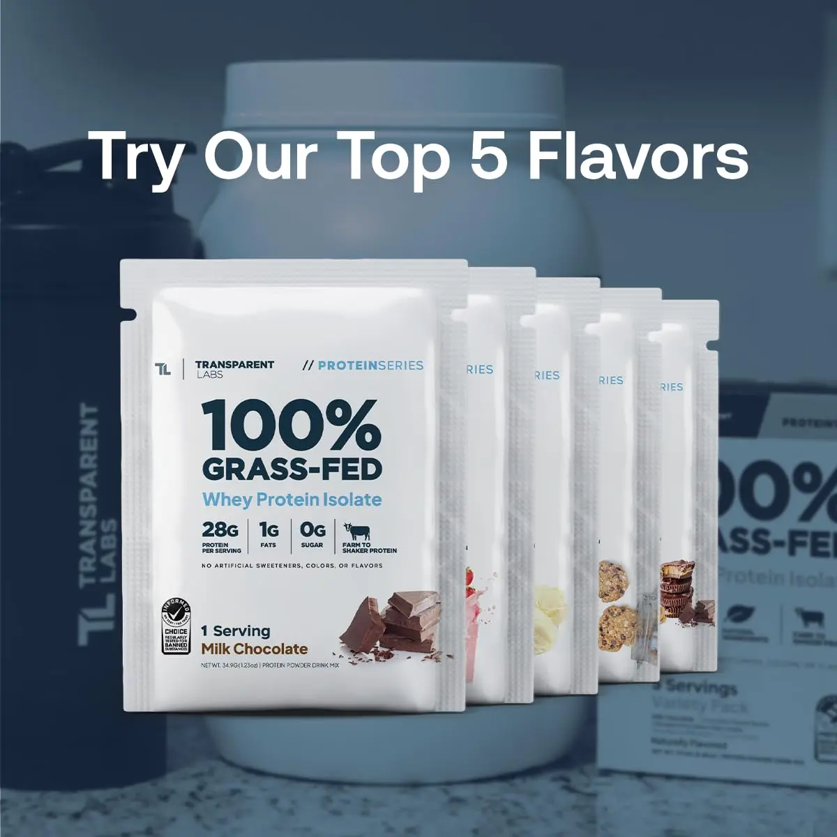 Transparent Labs Grass-Fed Whey Protein Isolate Variety Pack | 189ml (6.26 Fl Oz) | 28g Protein Per Serving - view 2