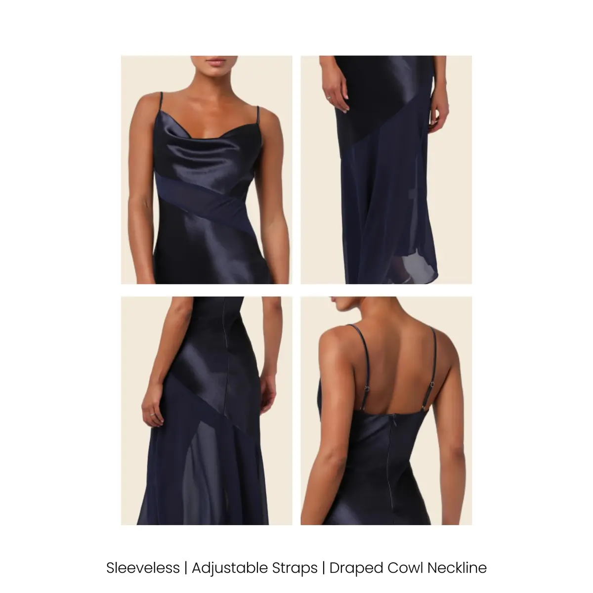 Lulus Lainey Cowl Neck Women's Maxi Dress, Navy, Large | Elegant Satin Gown for Wedding & Formal Events - view 2