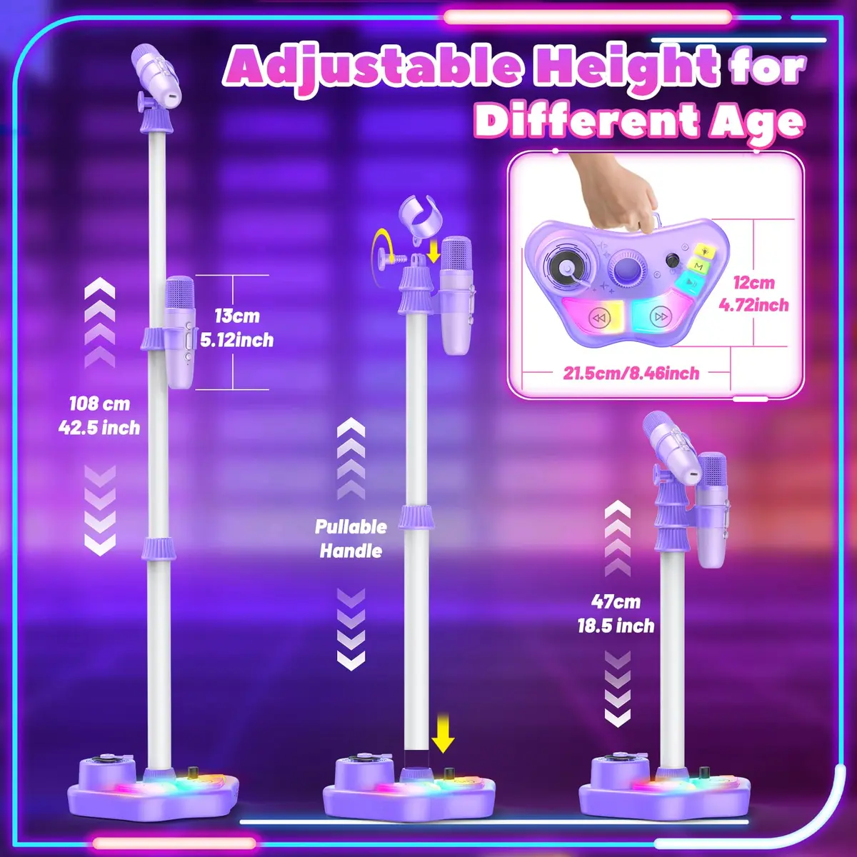 FunforFun! Kids Karaoke Machine with Wireless Mic & LED Lights | Rechargeable, Bluetooth, for Ages 3-8 - view 5