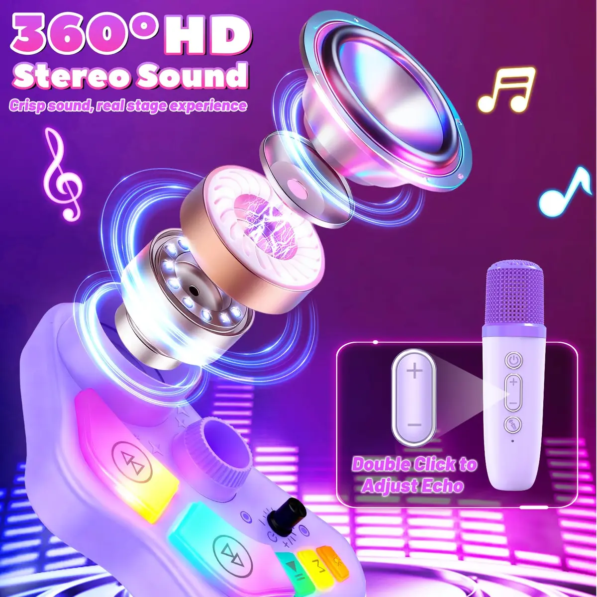 FunforFun! Kids Karaoke Machine with Wireless Mic & LED Lights | Rechargeable, Bluetooth, for Ages 3-8 - view 6