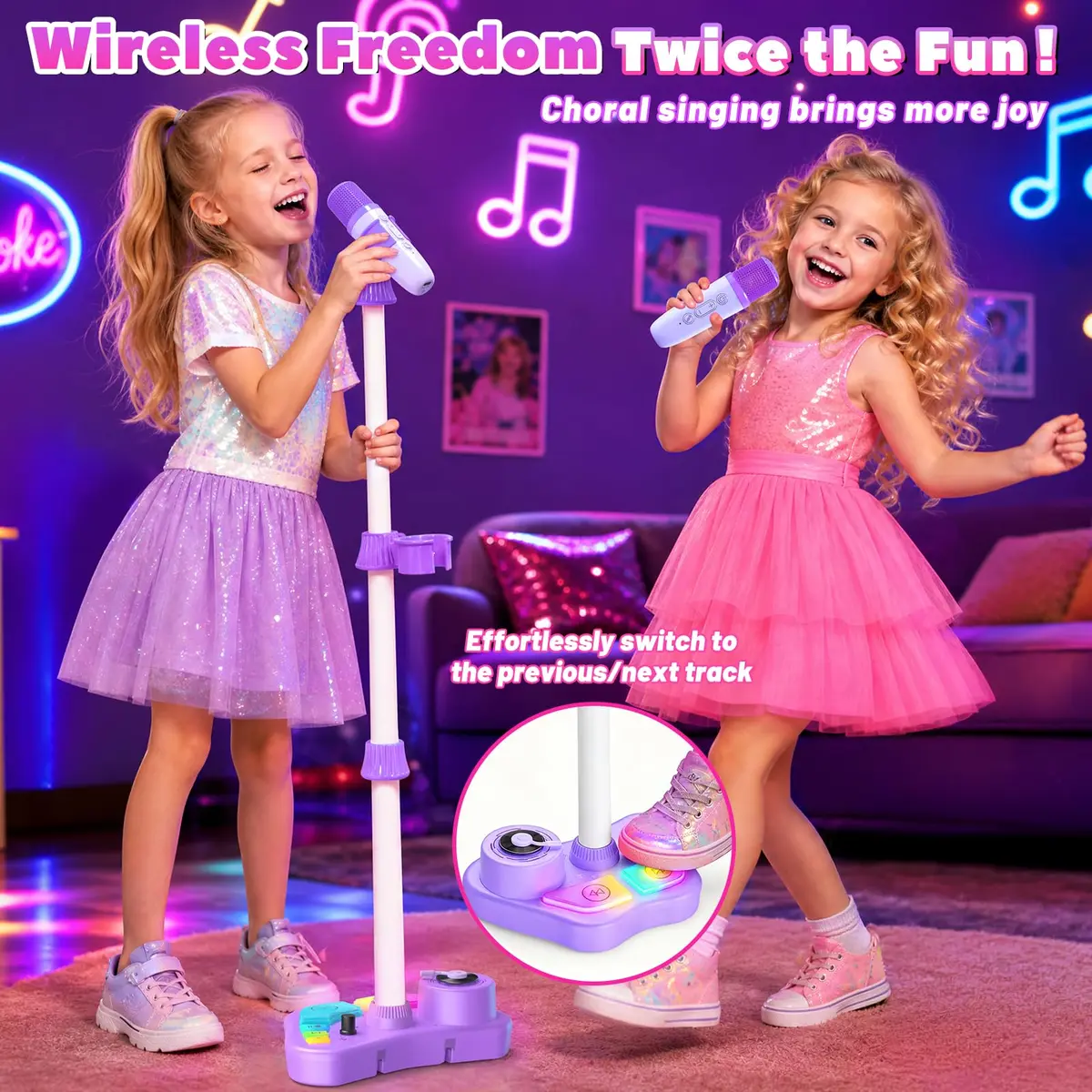 FunforFun! Kids Karaoke Machine with Wireless Mic & LED Lights | Rechargeable, Bluetooth, for Ages 3-8 - view 3