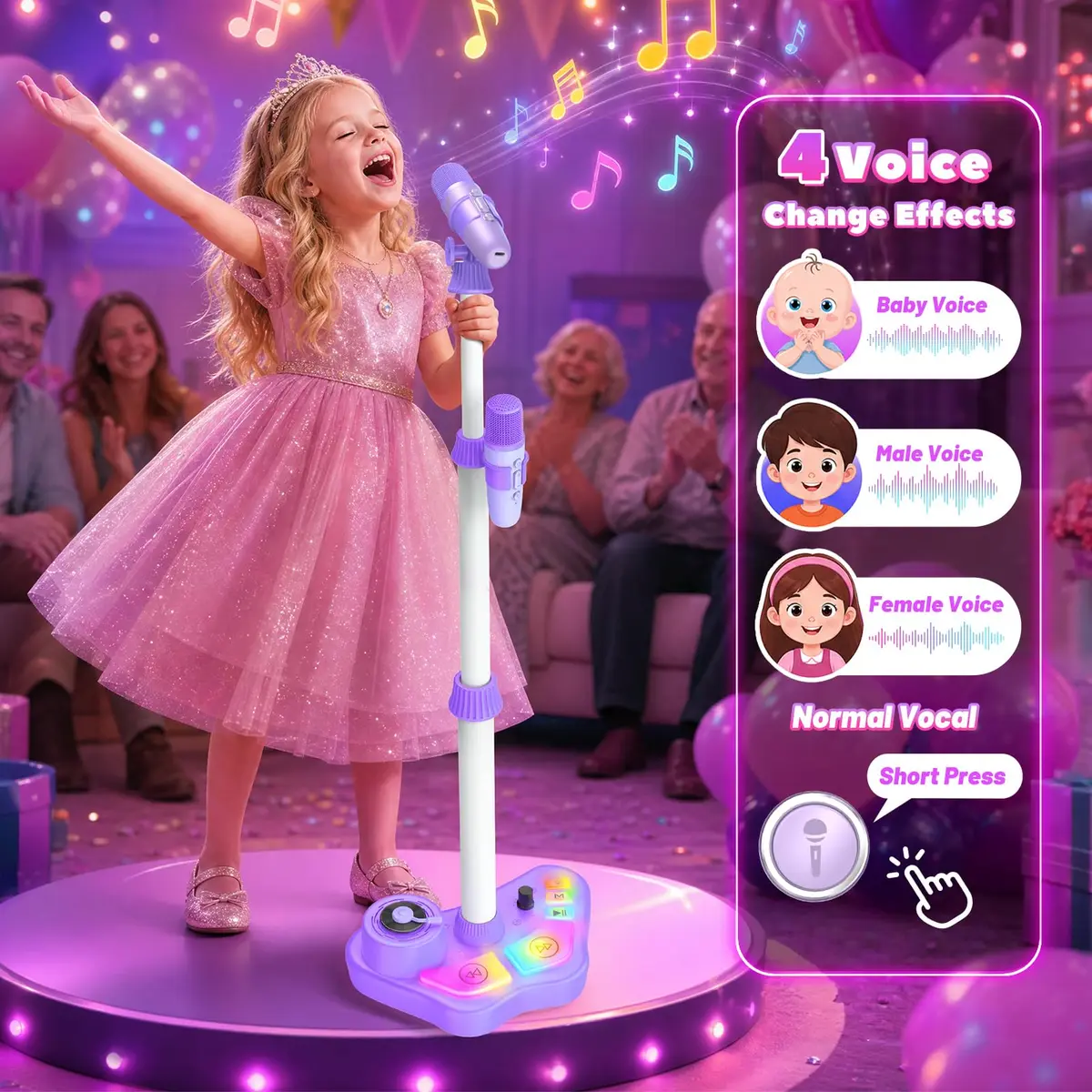 FunforFun! Kids Karaoke Machine with Wireless Mic & LED Lights | Rechargeable, Bluetooth, for Ages 3-8 - view 4