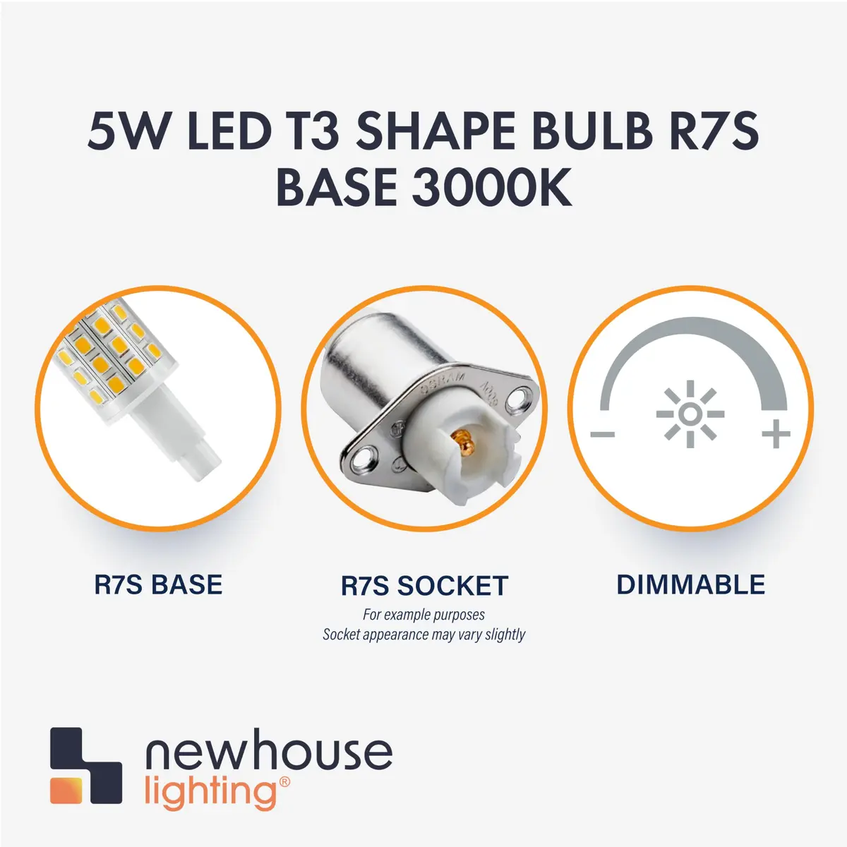 Newhouse Lighting 5w LED T3 Bulb R7s Base 3000k | Dimmable, Energy Saving, 600 Lumens - view 6