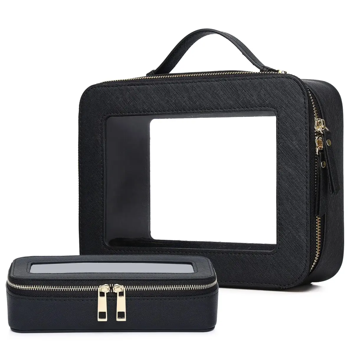 Pinkmik Clear Makeup Bag with Brush Bag, Black L+SLIM | TSA Approved Travel Toiletry Bag - main product image