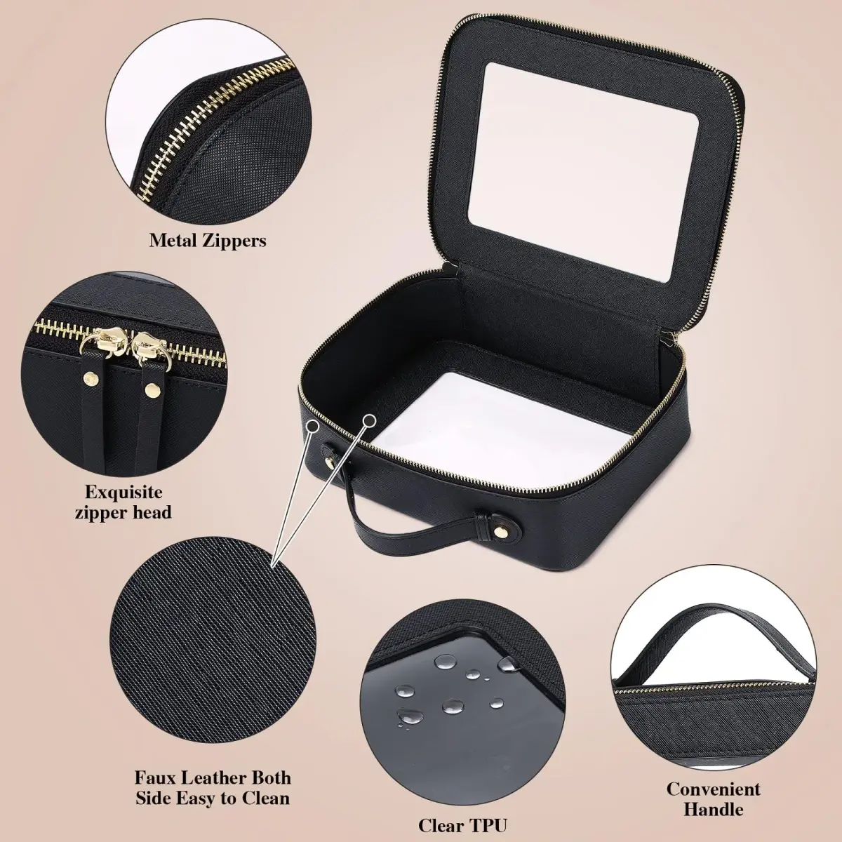 Pinkmik Clear Makeup Bag with Brush Bag, Black L+SLIM | TSA Approved Travel Toiletry Bag - view 5