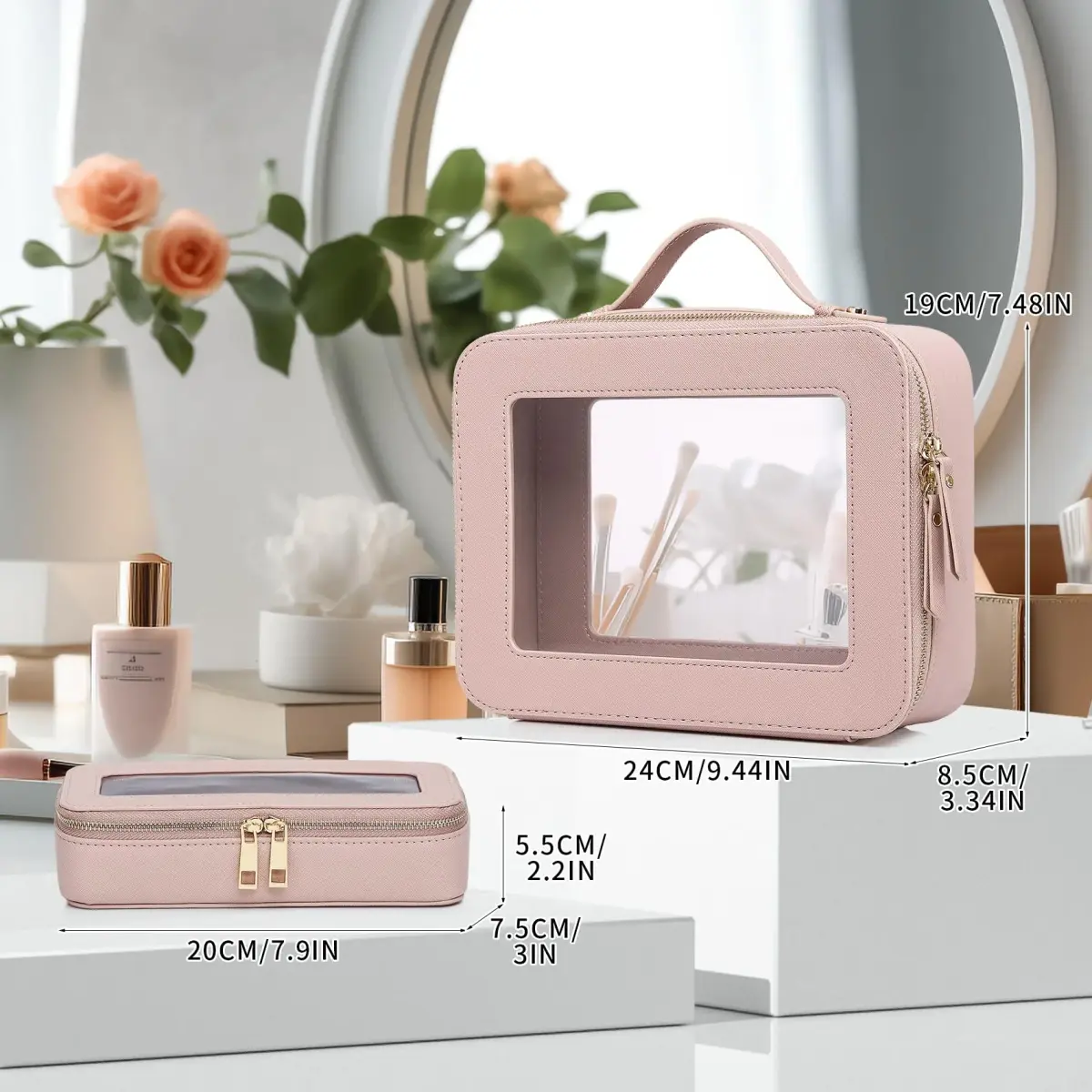 Pinkmik B4/Pink Clear Makeup Bag Set - Large Slim TSA Approved Travel Cosmetic Case - view 3
