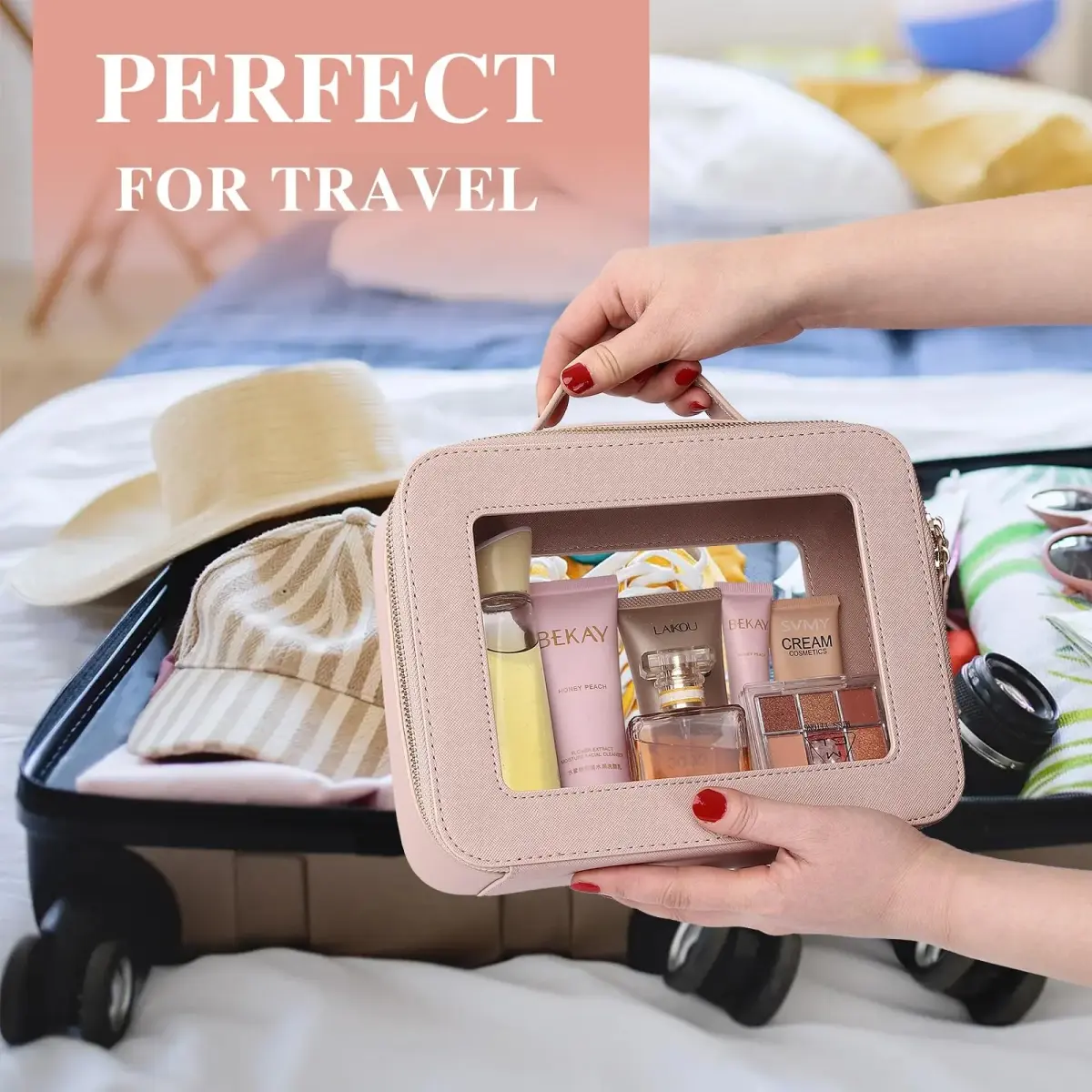 Pinkmik B4/Pink Clear Makeup Bag Set - Large Slim TSA Approved Travel Cosmetic Case - view 4