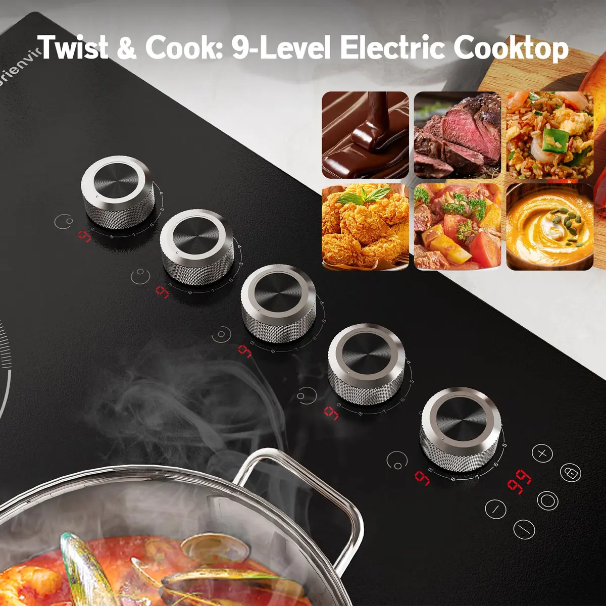 Karienvir 30 Inch Electric Cooktop 5 Burner 8600W Dual Ring Knob & Touch 76.2 cm (30 Inch) - view 4