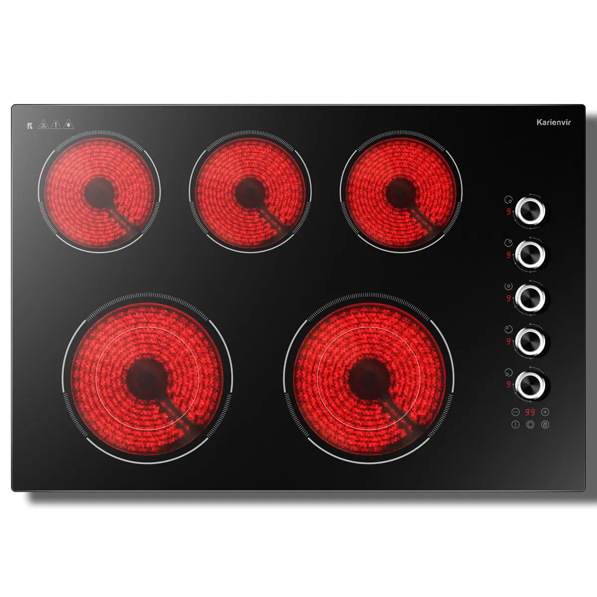 Karienvir 30 Inch Electric Cooktop 5 Burner 8600W Dual Ring Knob & Touch 76.2 cm (30 Inch) - main product image