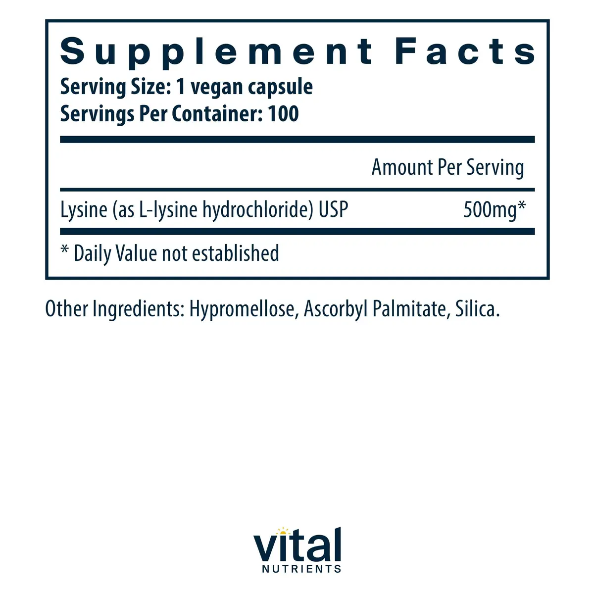 Vital Nutrients Lysine | Lysine Supplement Supports Healthy Lip and Oral Tissue | Immune Support Promotes Calcium Absorption | Gluten, Dairy, Soy Free | Non-GMO | 100 Capsules (Pack of 2) - view 2