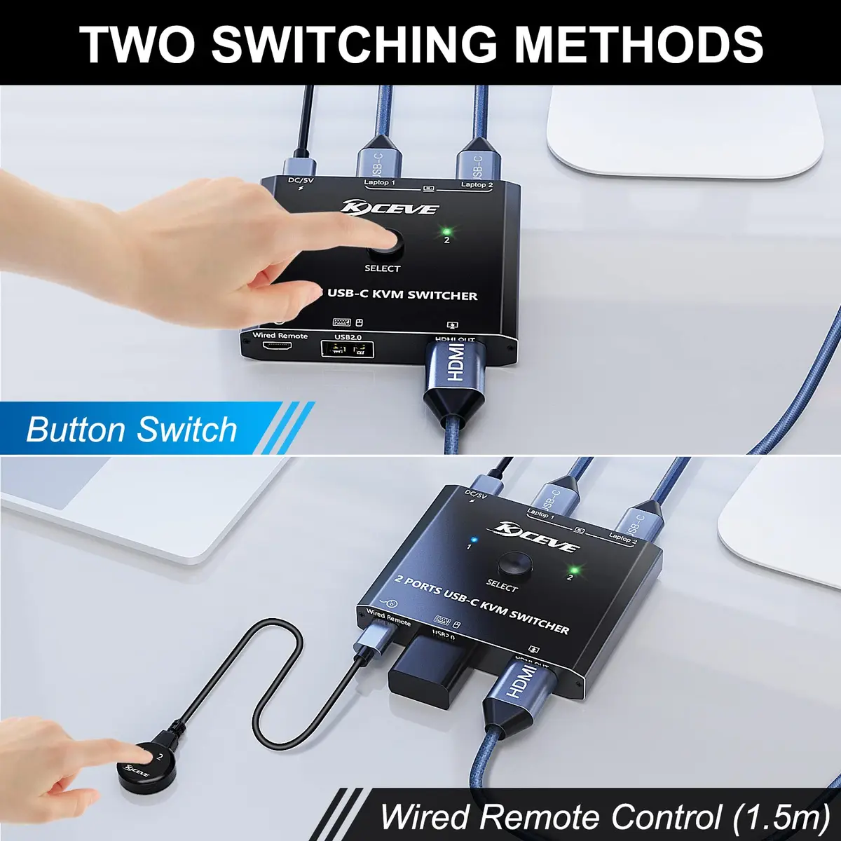 MLEEDA USB C KVM Switch 4K@60Hz for 2 Laptops | Share HDMI Monitor & Keyboard Mouse - view 5