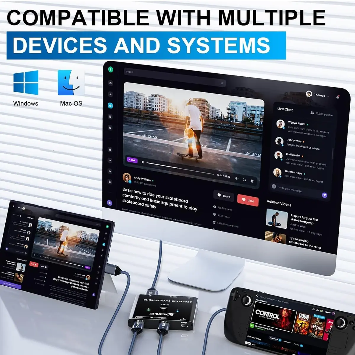 MLEEDA USB C KVM Switch 4K@60Hz for 2 Laptops | Share HDMI Monitor & Keyboard Mouse - view 8