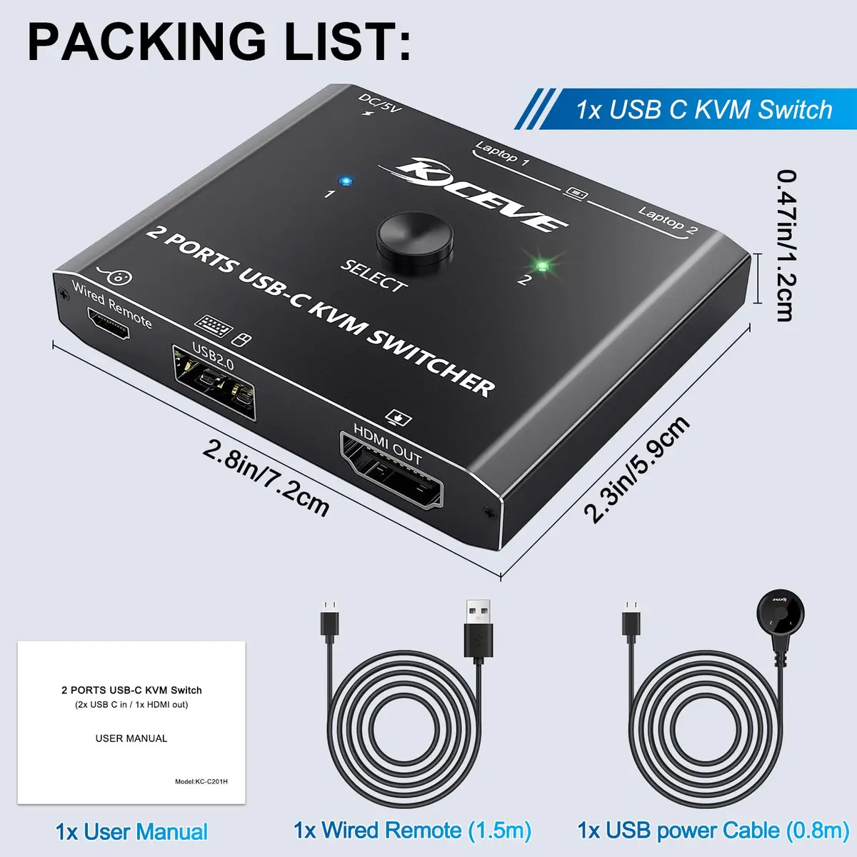 MLEEDA USB C KVM Switch 4K@60Hz for 2 Laptops | Share HDMI Monitor & Keyboard Mouse - view 9