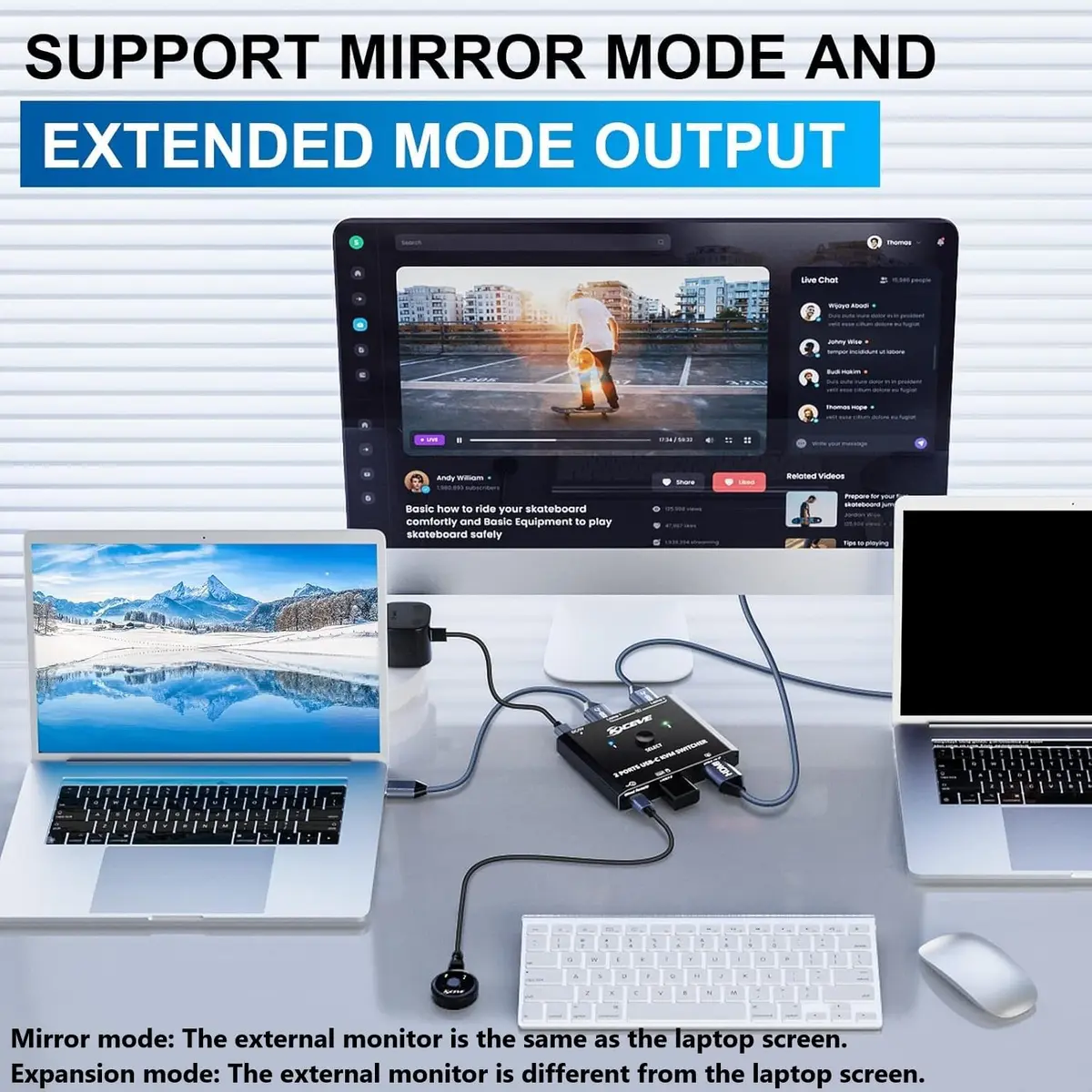 MLEEDA USB C KVM Switch 4K@60Hz for 2 Laptops | Share HDMI Monitor & Keyboard Mouse - view 3