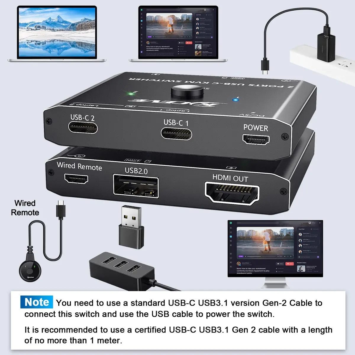 MLEEDA USB C KVM Switch 4K@60Hz for 2 Laptops | Share HDMI Monitor & Keyboard Mouse - view 4
