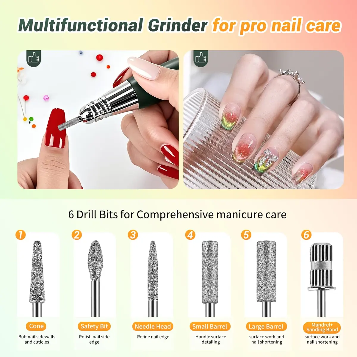 JEWHITENY Professional Rechargeable Nail Drill 35000 RPM SG707 Pink | Multi-functional Electric Nail File for Acrylics & Gels - view 7