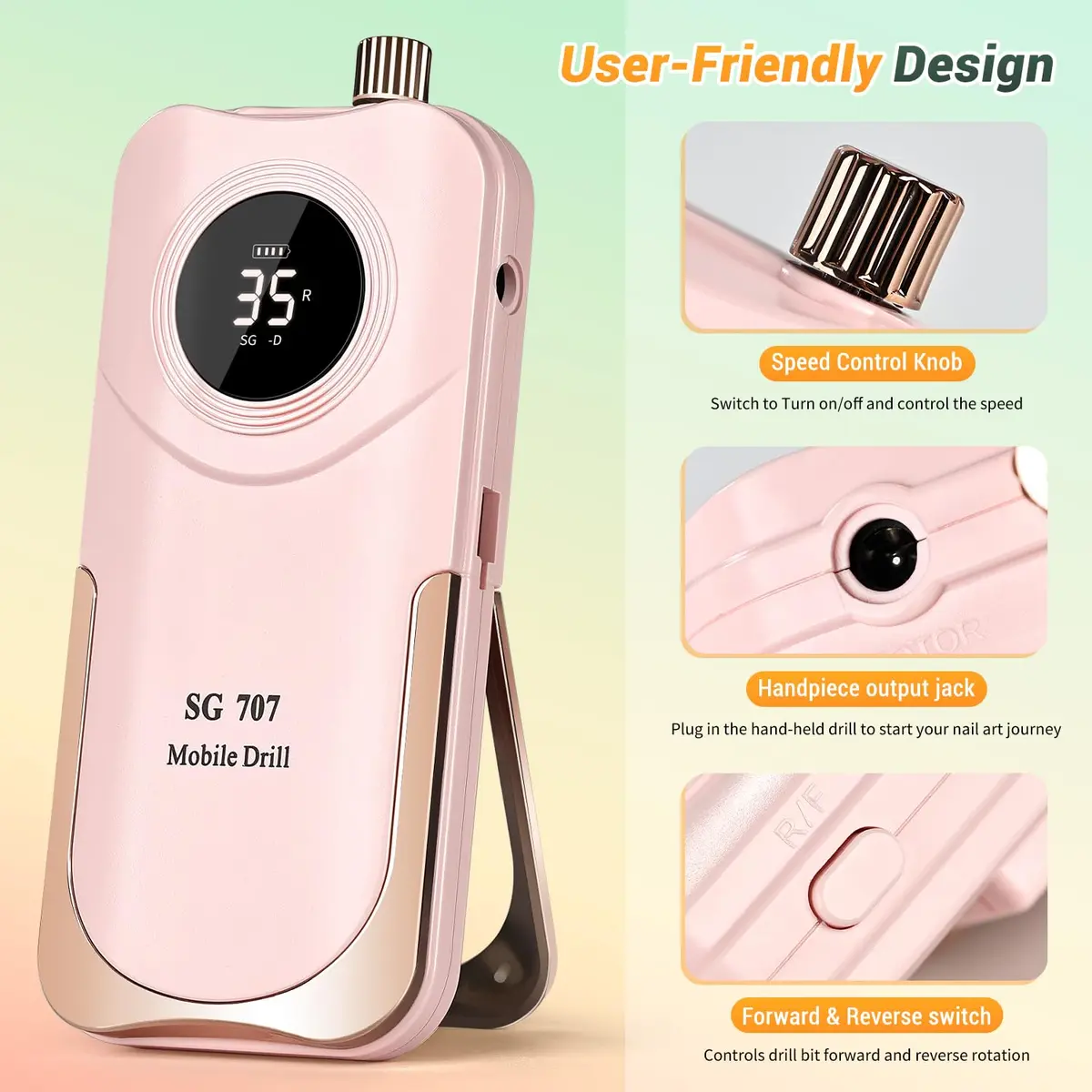 JEWHITENY SG707 Professional Rechargeable Nail Drill 35000 RPM | Acrylic & Gel Nail Care - view 7