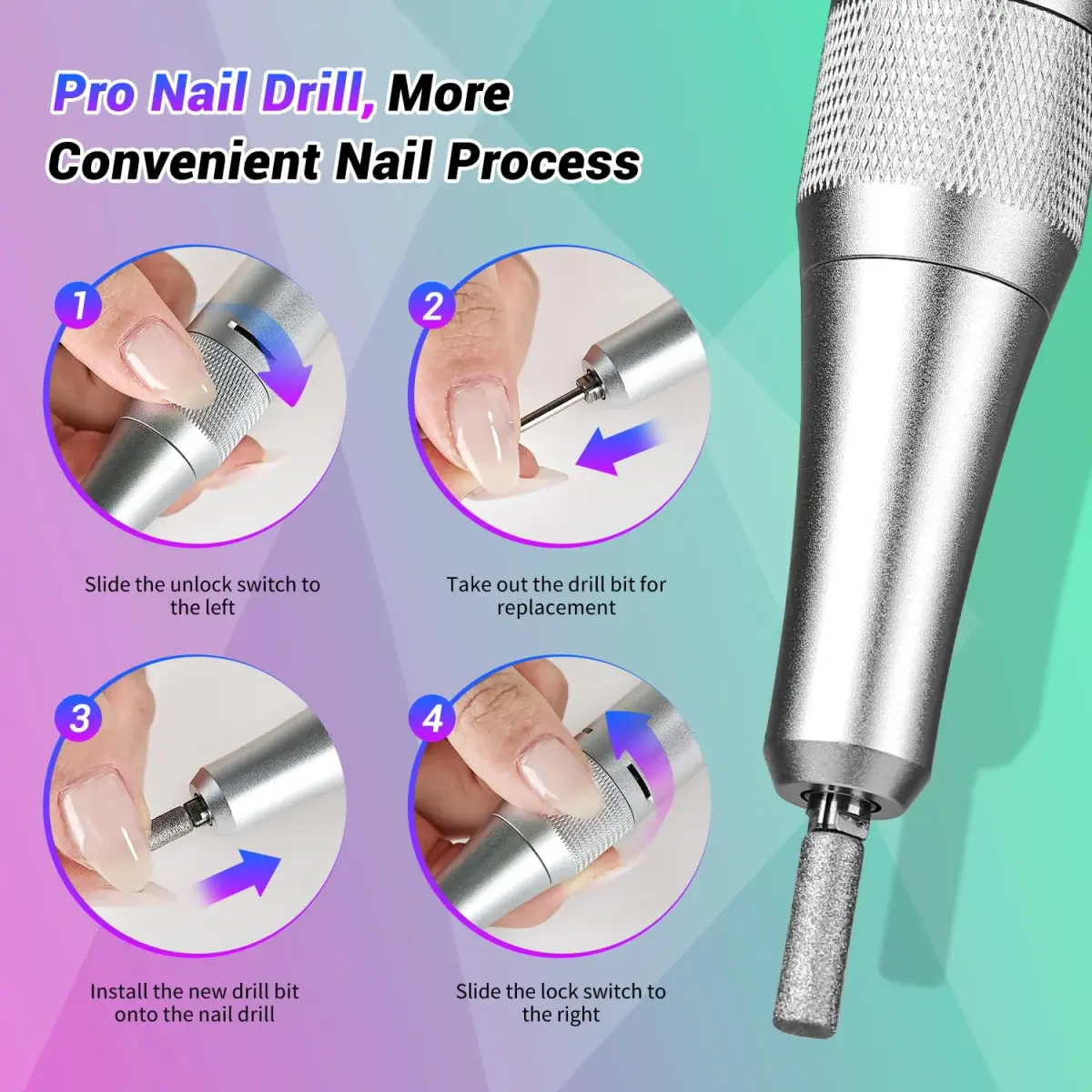 JEWHITENY SG717 Portable Nail Drill 45000RPM | Professional Rechargeable E-File Machine for Acrylic Gel Nails - view 5