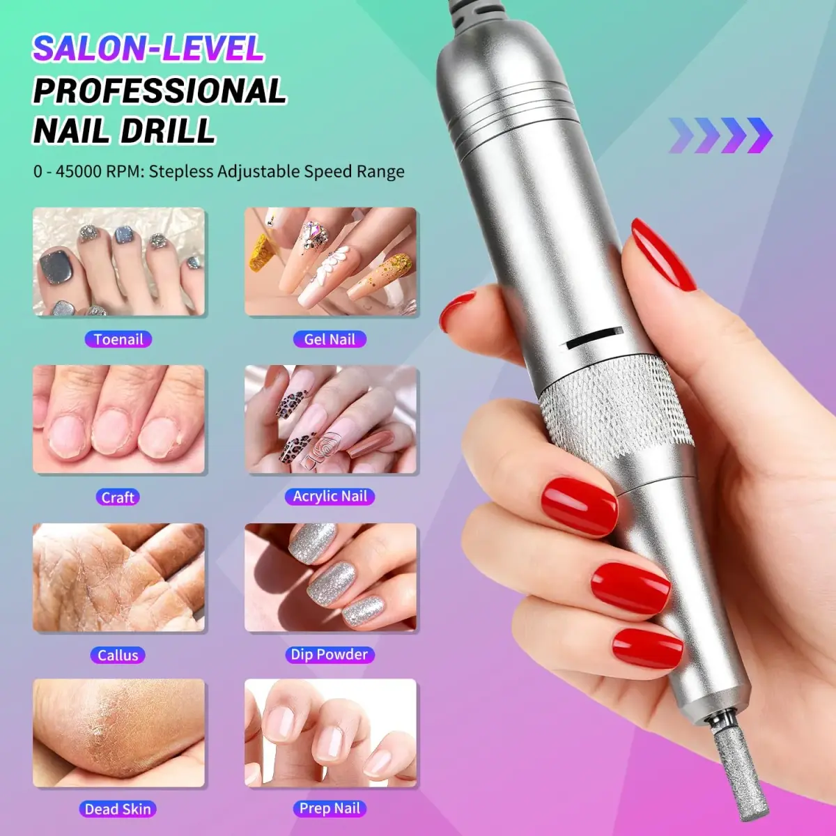 JEWHITENY SG717 Portable Nail Drill 45000RPM | Professional Rechargeable E-File Machine for Acrylic Gel Nails - view 2