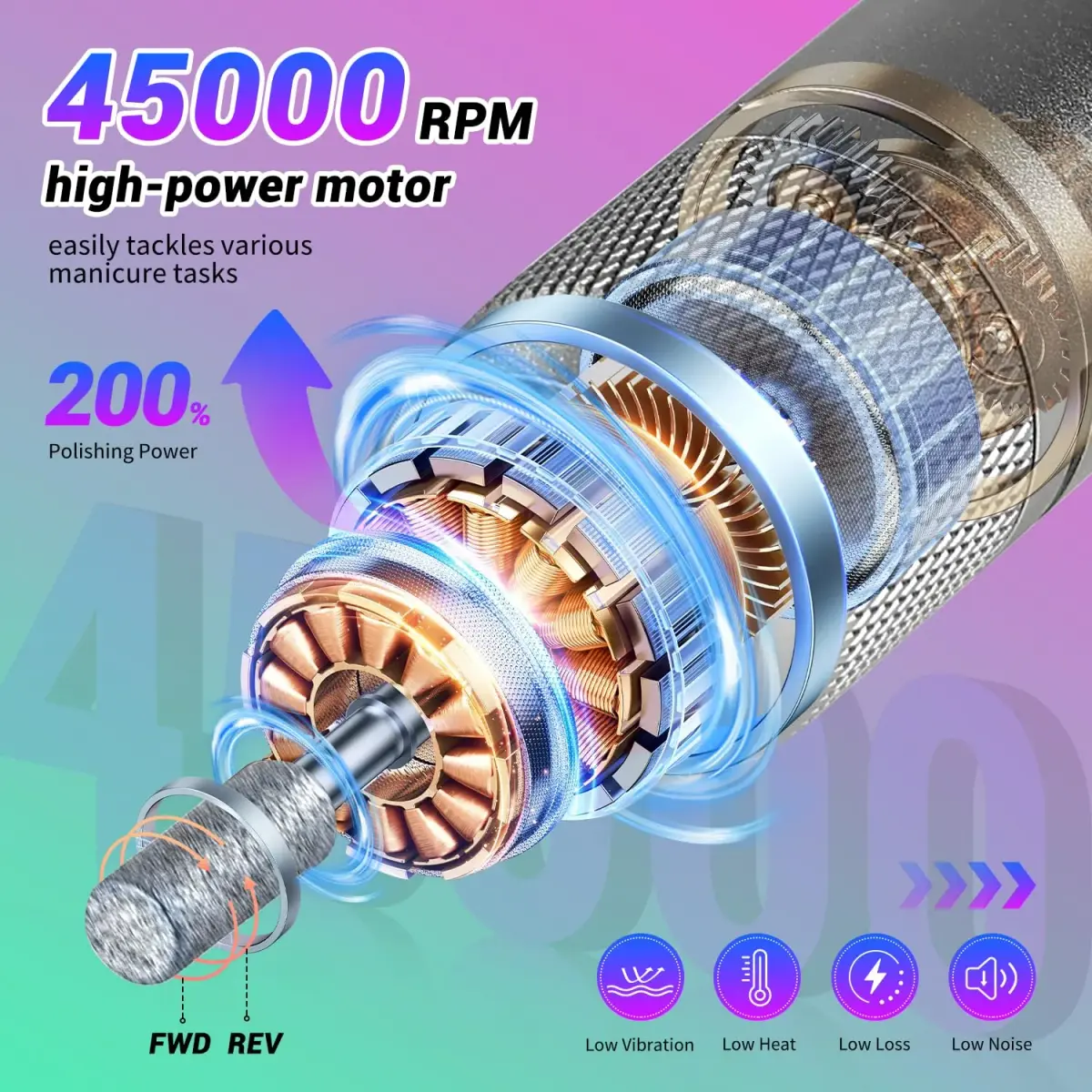 JEWHITENY SG717 Portable Nail Drill 45000RPM | Professional Rechargeable E-File Machine for Acrylic Gel Nails - view 4