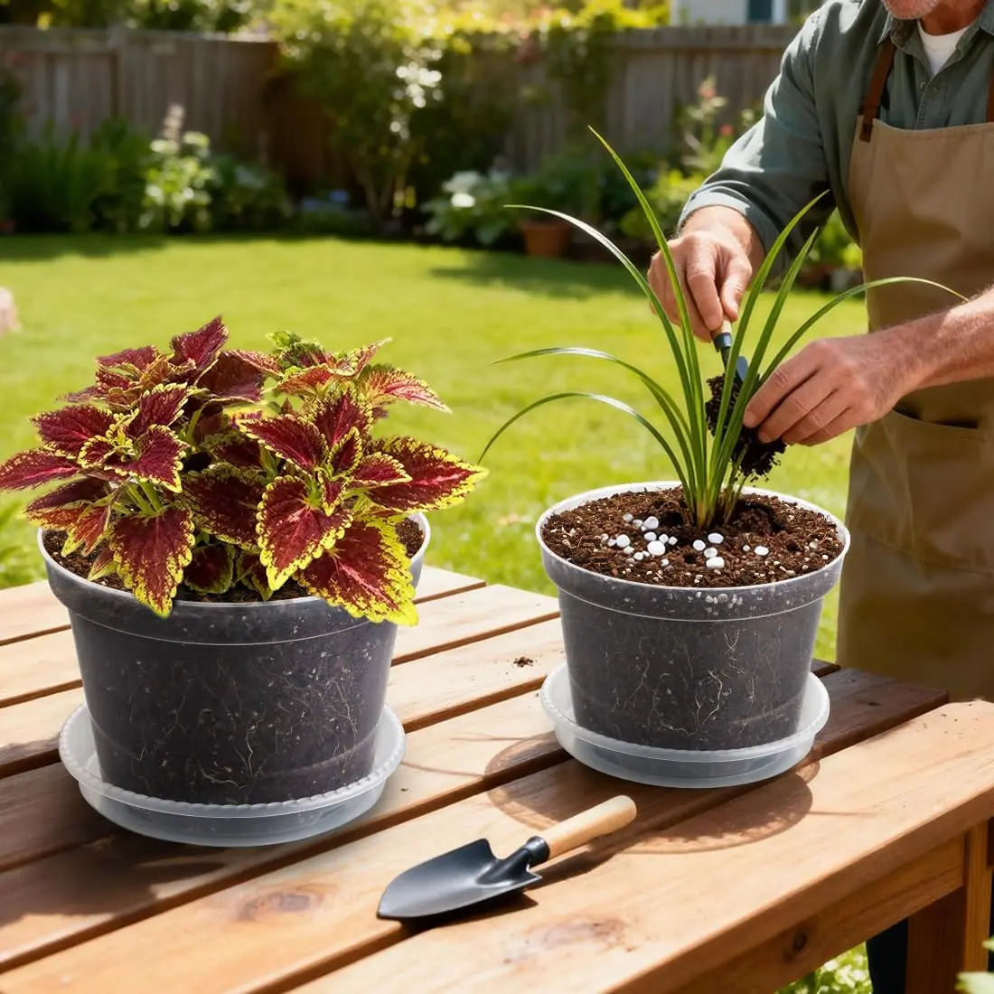 RooTrimmer Clear 8 Inch Plant Pots with Saucers (12 Pack) | Transparent Plastic Nursery Pots with Drainage Hole - view 5