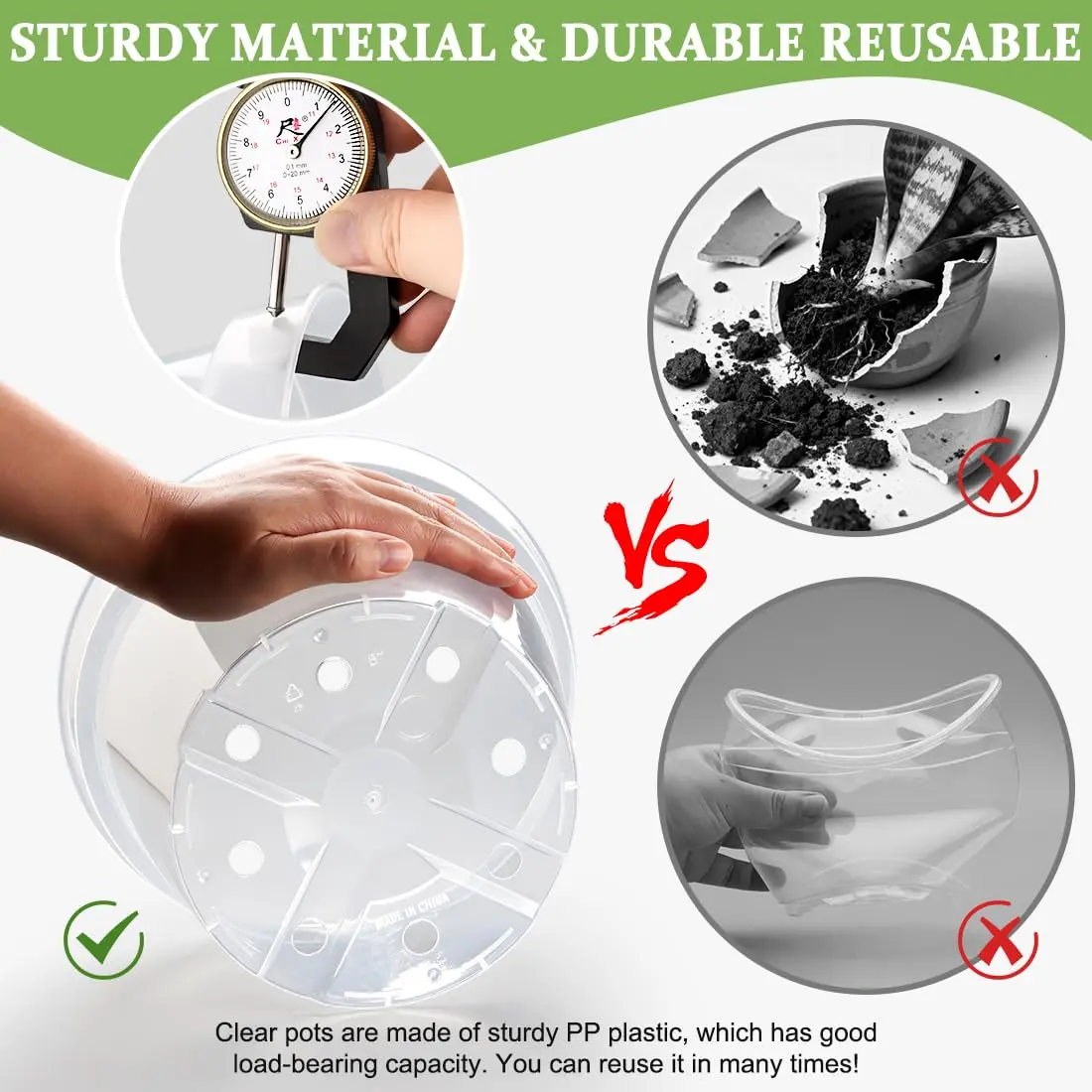 RooTrimmer Clear 8 Inch Plant Pots with Saucers (12 Pack) | Transparent Plastic Nursery Pots with Drainage Hole - view 4