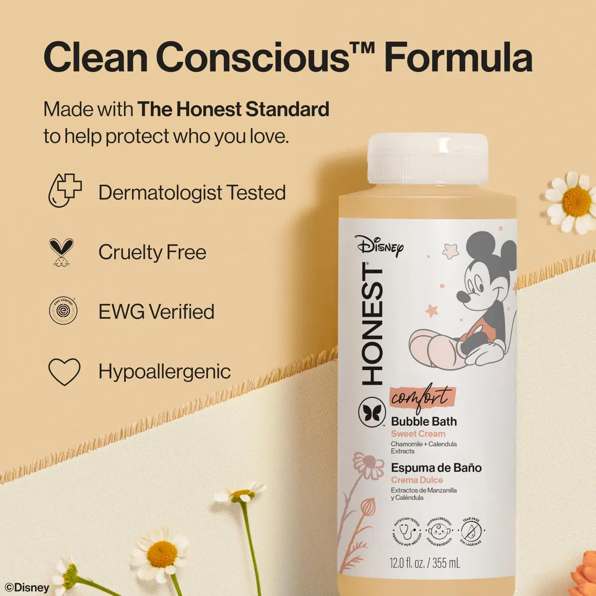 The Honest Company Disney Mickey Mouse Comfort Sweet Cream Bubble Bath 355ml (12 Fl Oz) | Tear-Free Gentle Cleanser - view 5