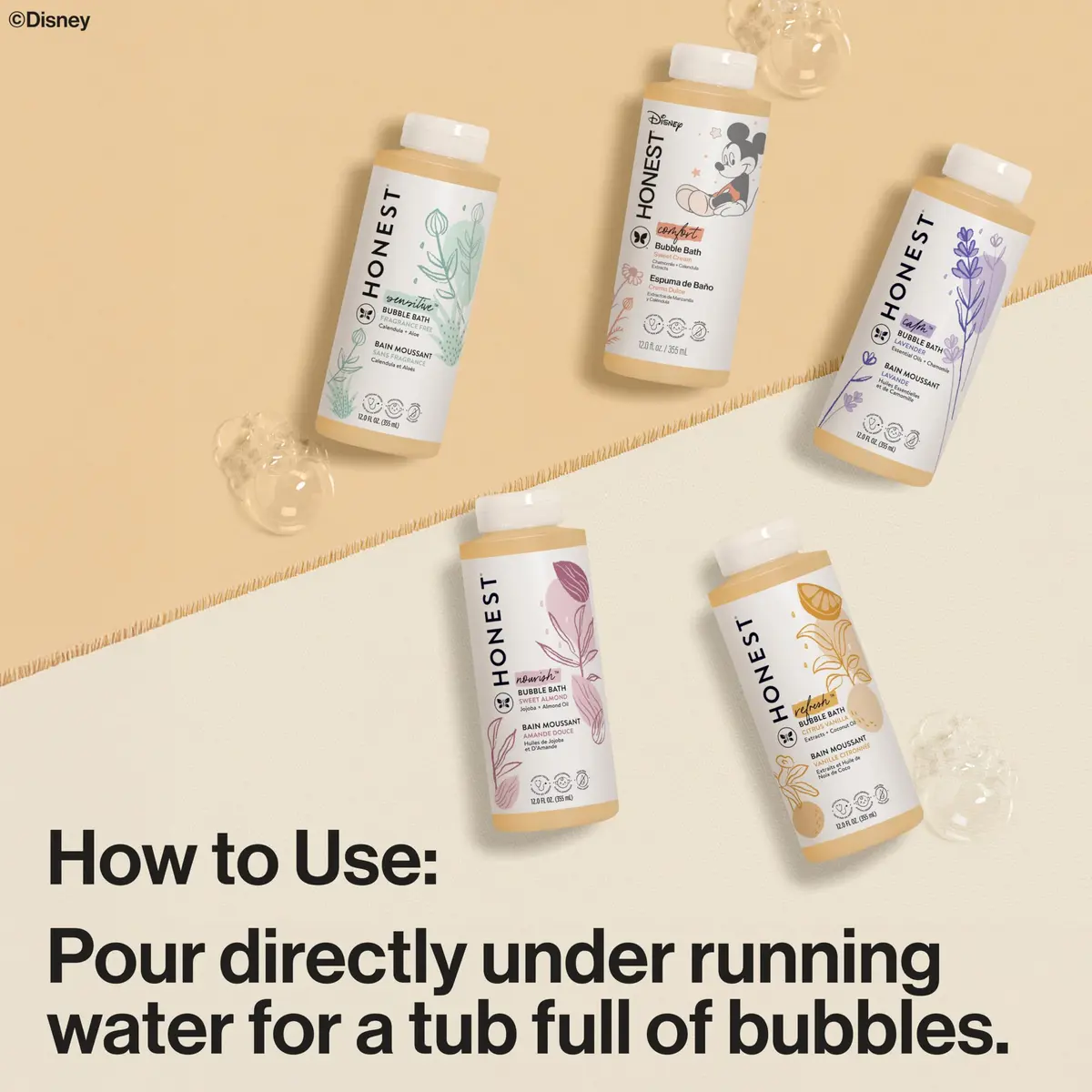 The Honest Company Disney Mickey Mouse Comfort Sweet Cream Bubble Bath 355ml (12 Fl Oz) | Tear-Free Gentle Cleanser - view 8