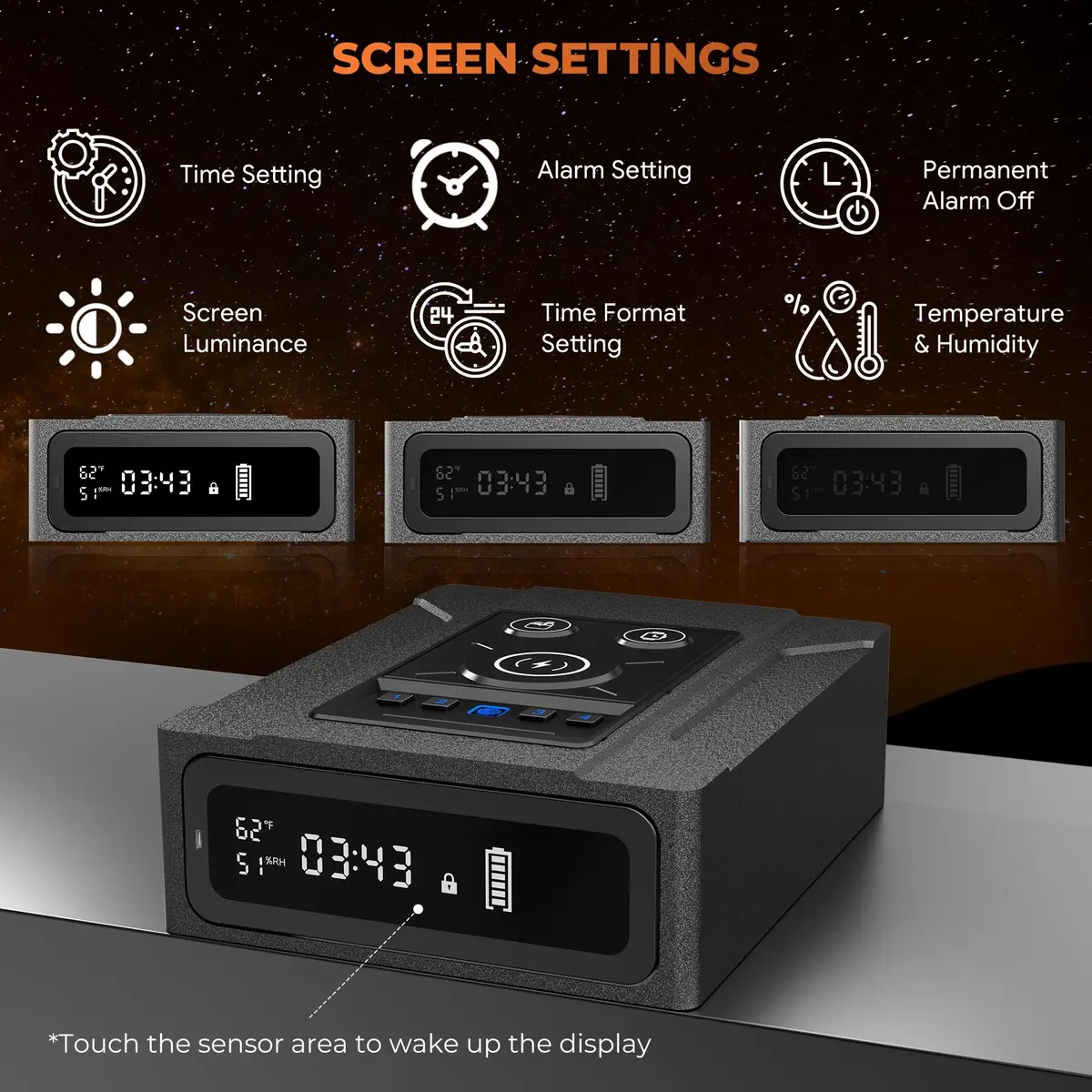 ORARAER Biometric Safe with Wireless Charging & Fingerprint Lock | Nightstand Security (70-120 chars) - view 5