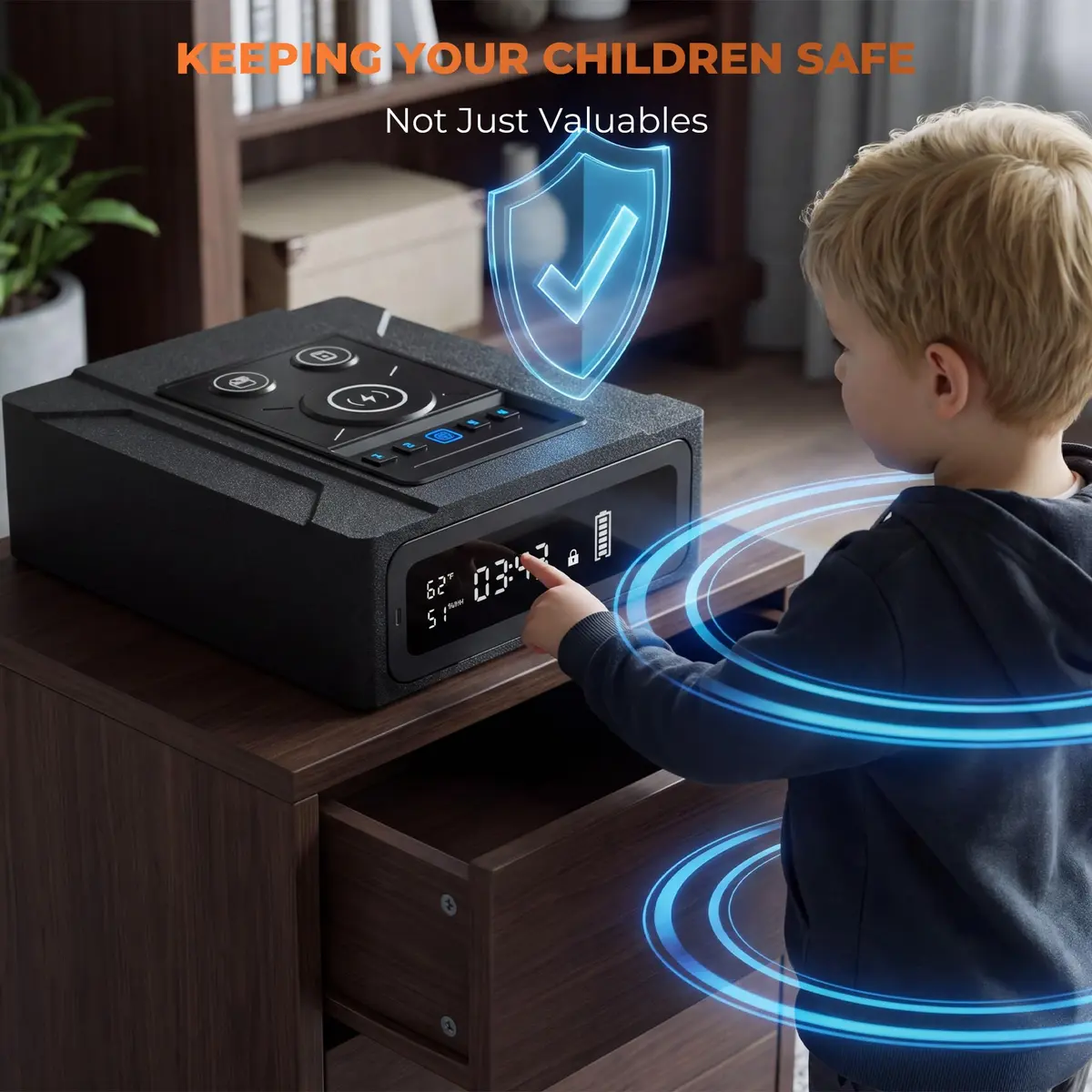 ORARAER Biometric Safe with Wireless Charging & Fingerprint Lock | Nightstand Security (70-120 chars) - view 2