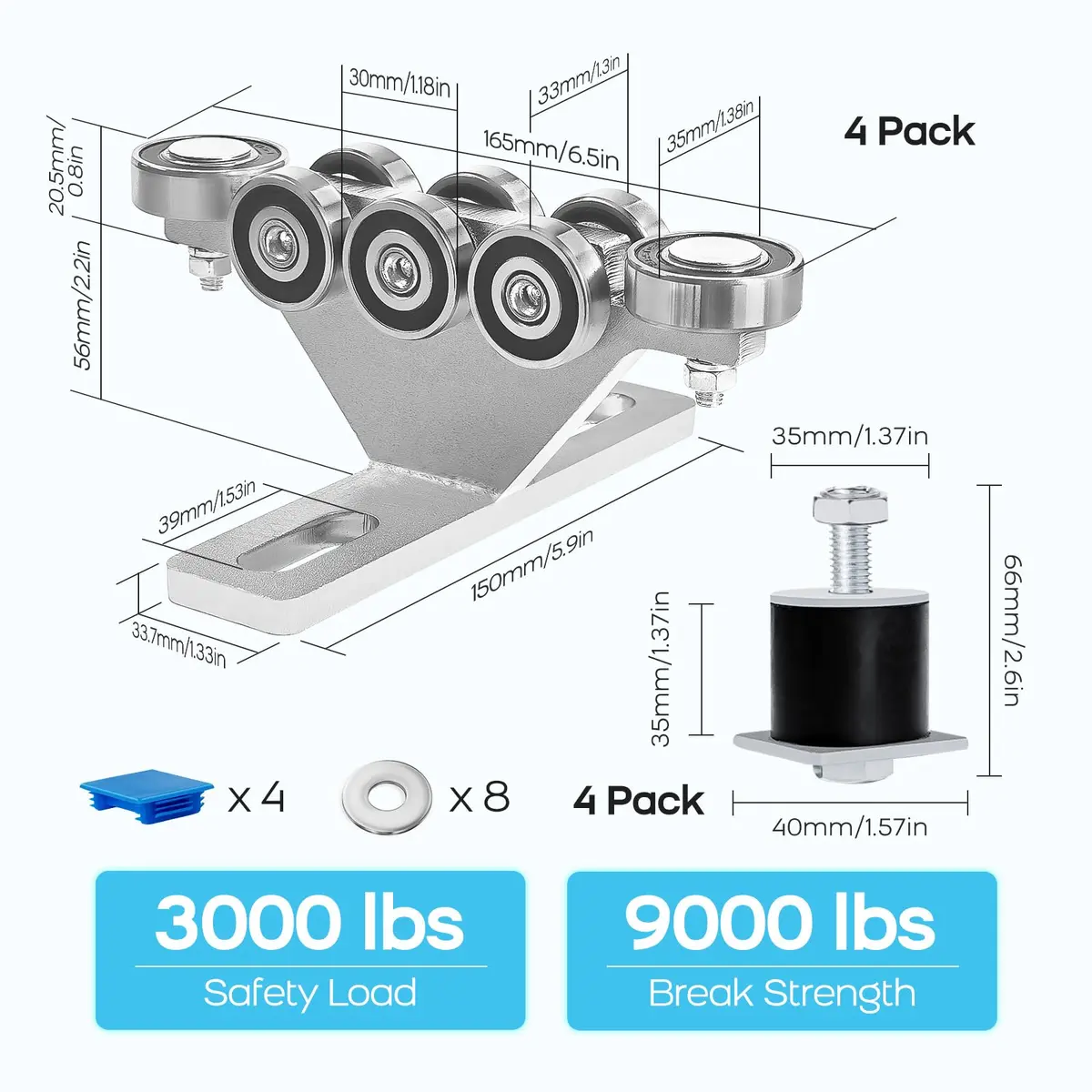 LookFox 6+2 Wheel Hoist Trolley with Limiter, Anti-Lock & Anti-Fall | Heavy-Duty Material Handling Equipment - view 5