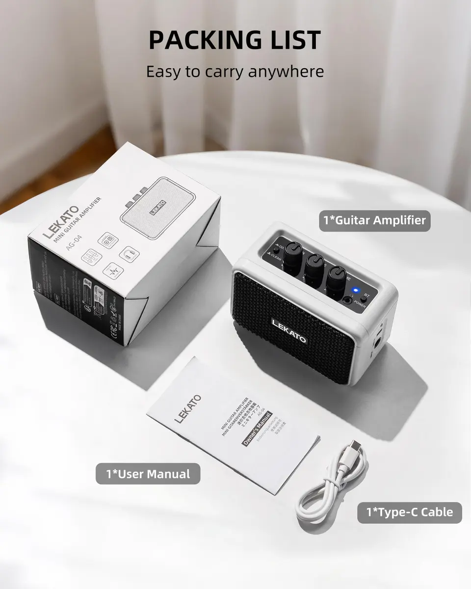 LEKATO AG-04 Mini Guitar Amplifier 5W (White) | Rechargeable Portable Amp with Bluetooth & Headphone Jack - view 7