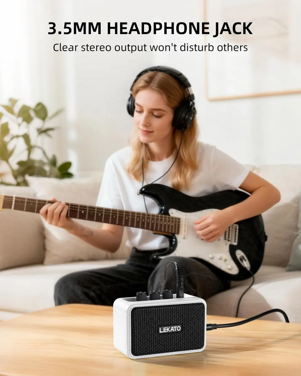 LEKATO AG-04 Mini Guitar Amplifier 5W (White) | Rechargeable Portable Amp with Bluetooth & Headphone Jack - view 8
