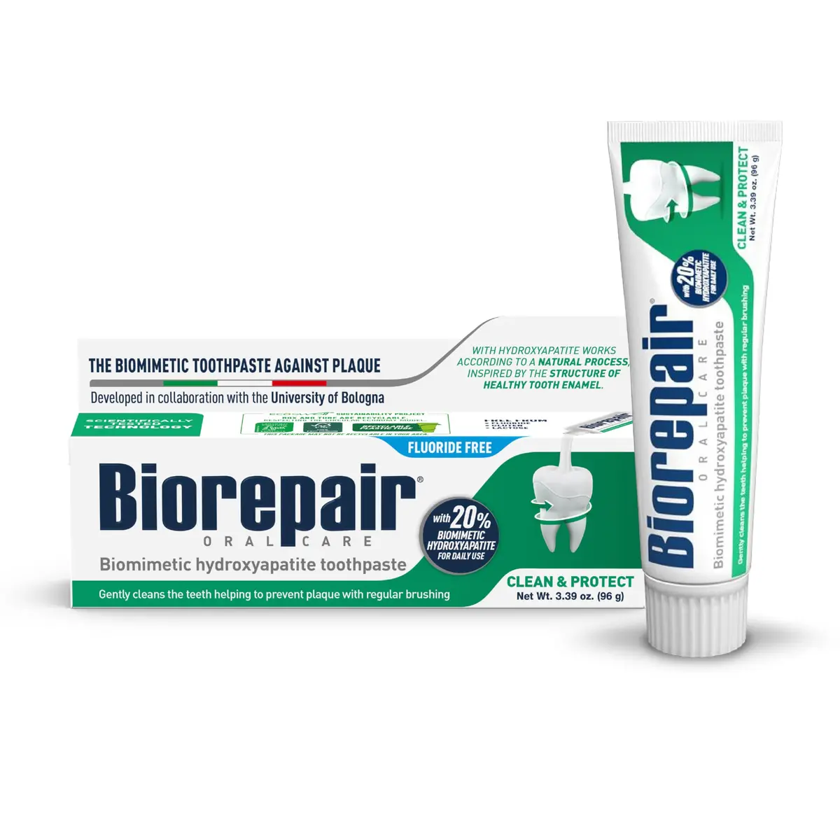 Biorepair Clean & Protect Hydroxyapatite Toothpaste 96g (3.39 Oz) | Fluoride-Free Enamel Care - main product image
