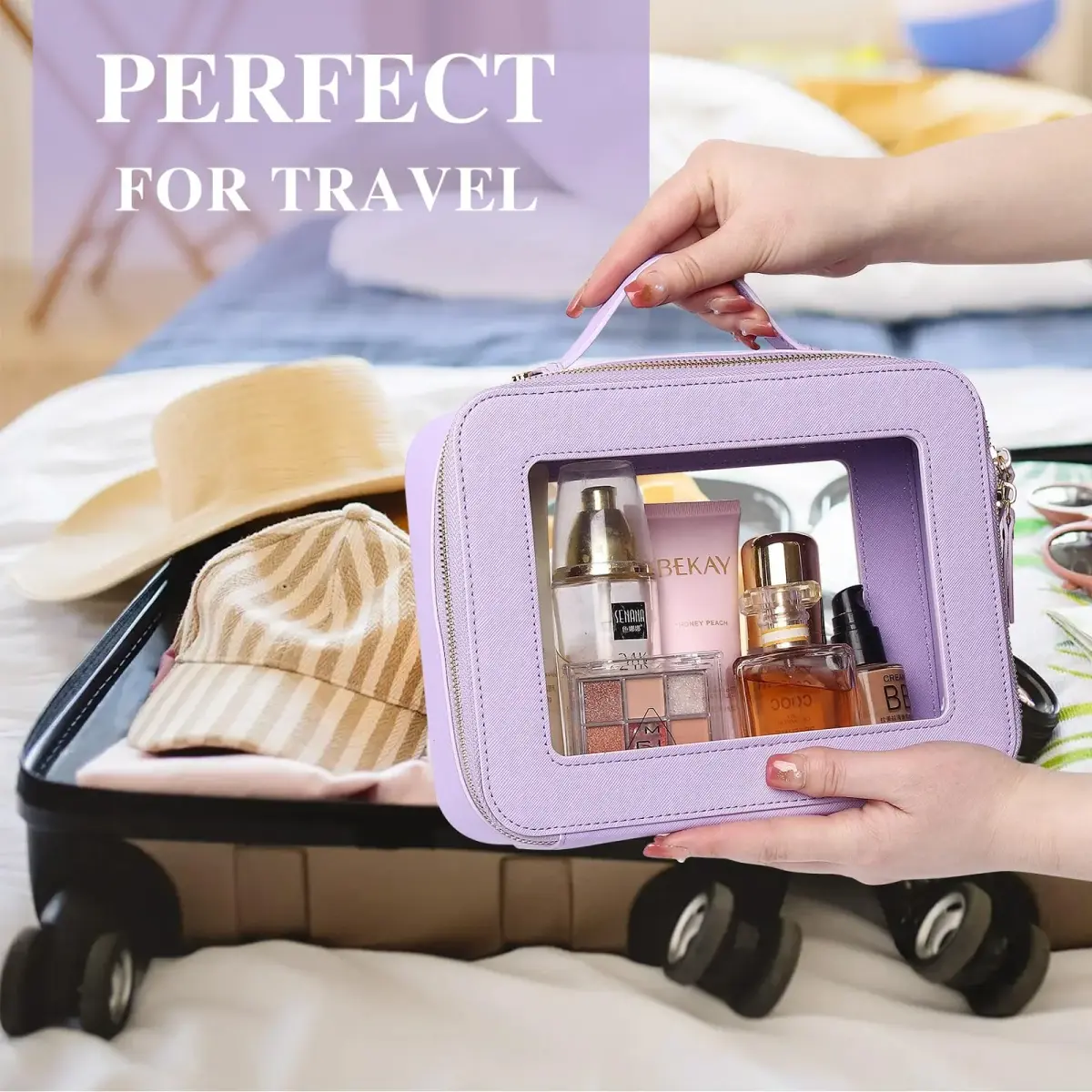 Pinkmik Clear Makeup Bag with Brush Bag, Purple, L+SLIM | TSA Approved Travel Cosmetic Organizer Set - view 4